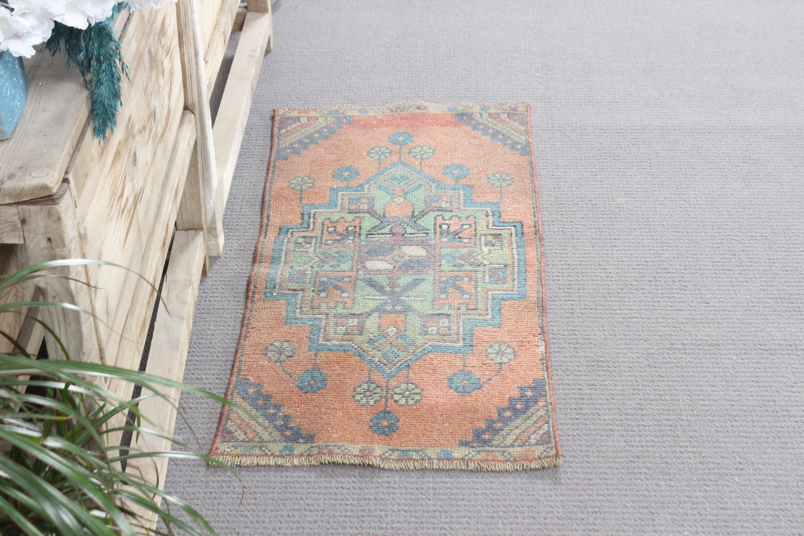 1.5x3.2 ft Small Rug, Rugs for Kitchen, Antique Rug, Vintage Rug, Brown Oriental Rug, Bath Rug, Door Mat Rug, Moroccan Rug, Turkish Rug