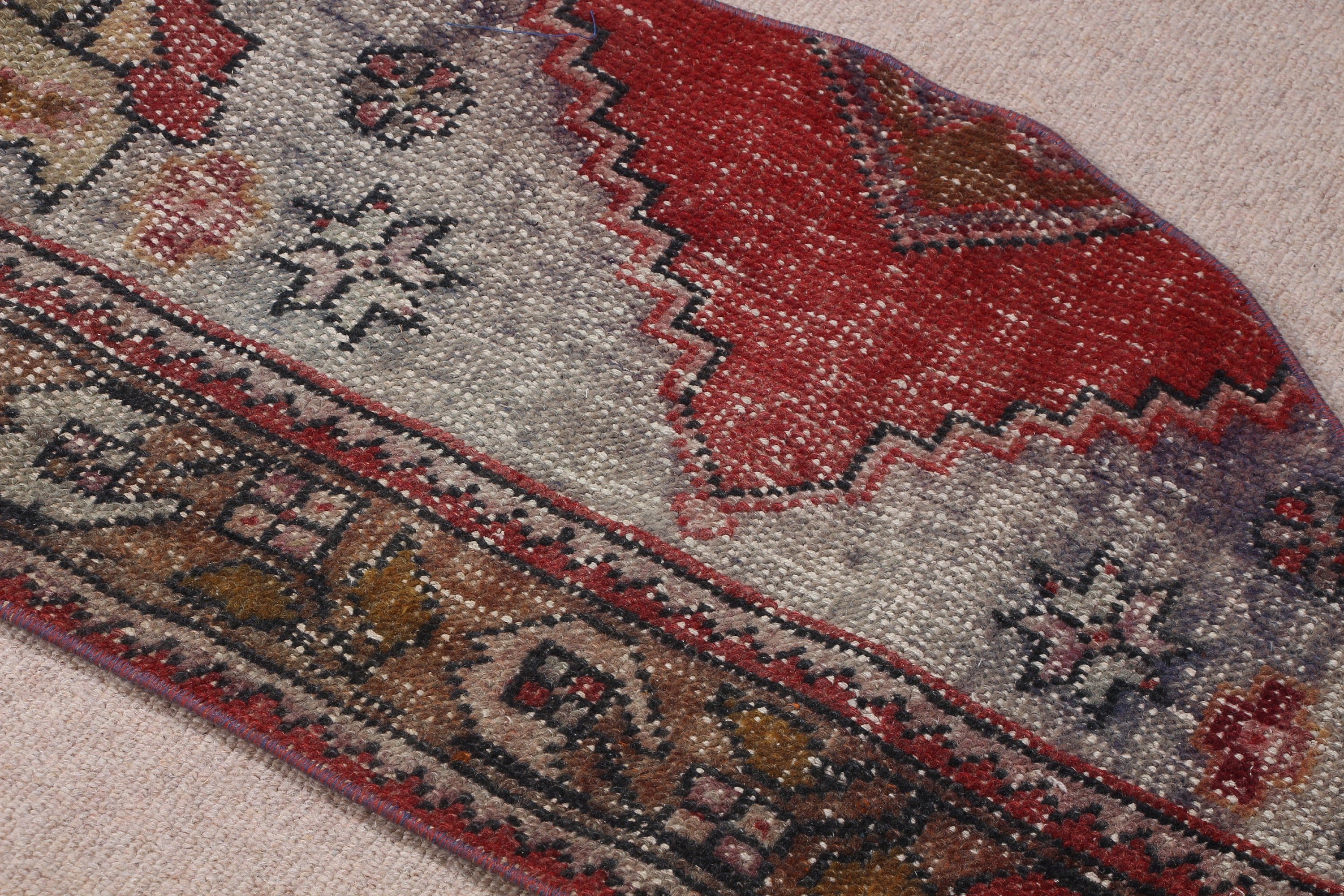 Gri Soğuk Halılar, 2.6x1.5 ft Küçük Halı, Vintage Halı, Türk Halısı, Antika Halı, Etnik Halılar, Oryantal Halı, Mutfak Halıları, Duvara Asılı Halı