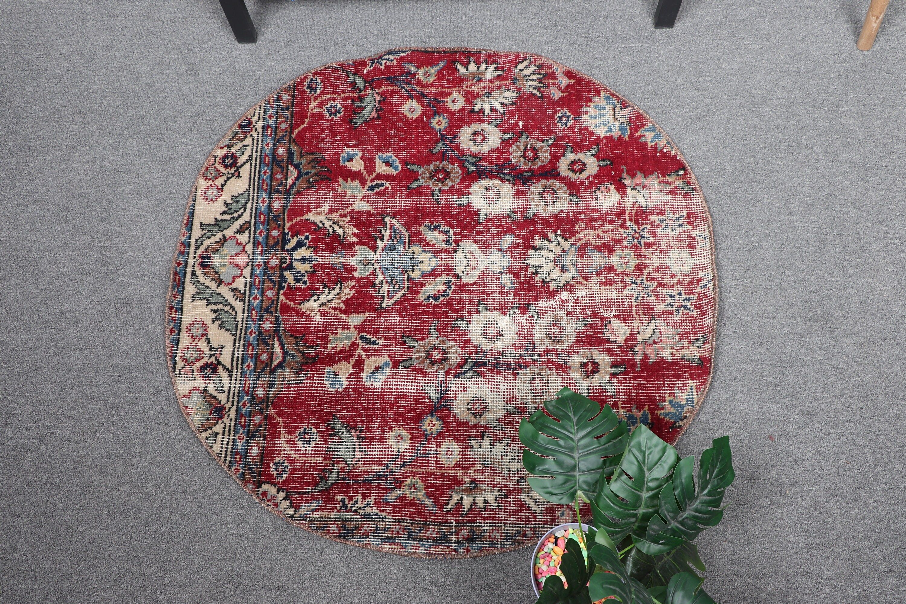 Kitchen Rug, Dorm Rug, Turkish Rug, Antique Rug, Vintage Rug, Red  2.7x2.7 ft Small Rugs, Bath Rug, Oriental Rugs, Nomadic Rug