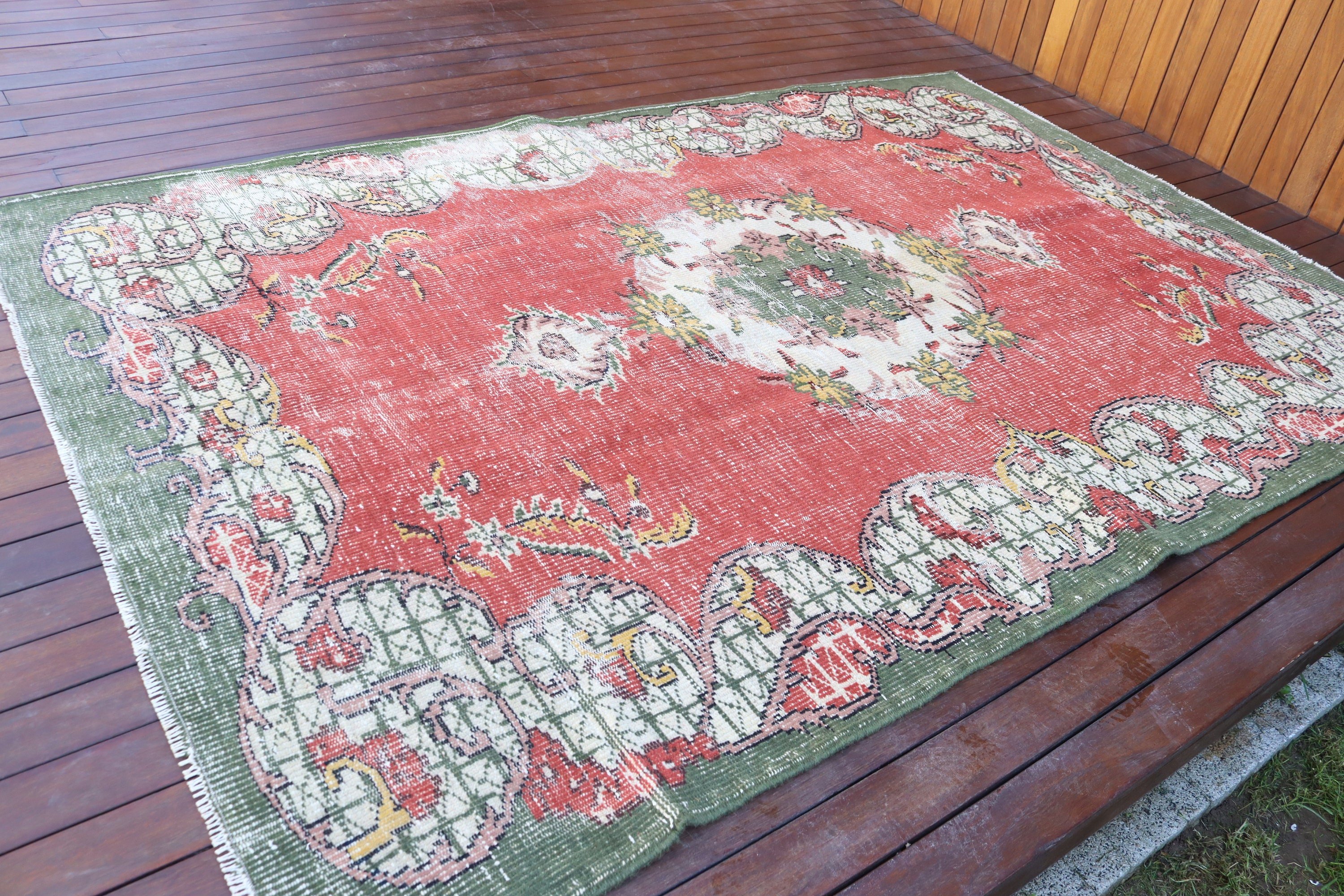 Türk Halıları, Ofis Halısı, Vintage Halı, Kırmızı 6x8.6 ft Büyük Halılar, Yemek Odası Halıları, Yer Halısı, Geometrik Halılar, Büyük Boho Halıları