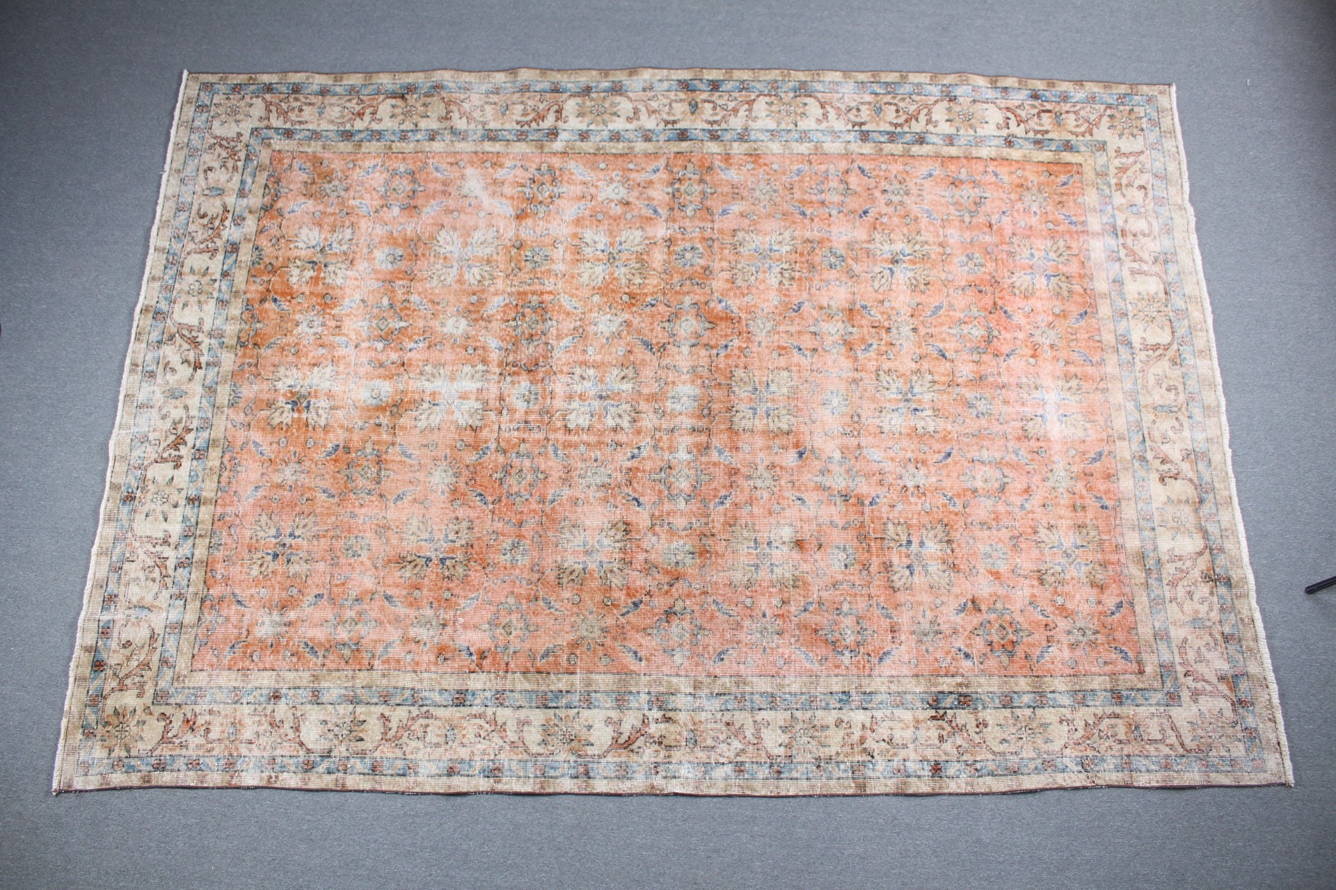 Bohem Halı, Oturma Odası Halısı, Yer Halısı, Salon Halıları, Türk Halısı, Turuncu Oryantal Halı, Vintage Halılar, 7.7x11 ft Büyük Boy Halı