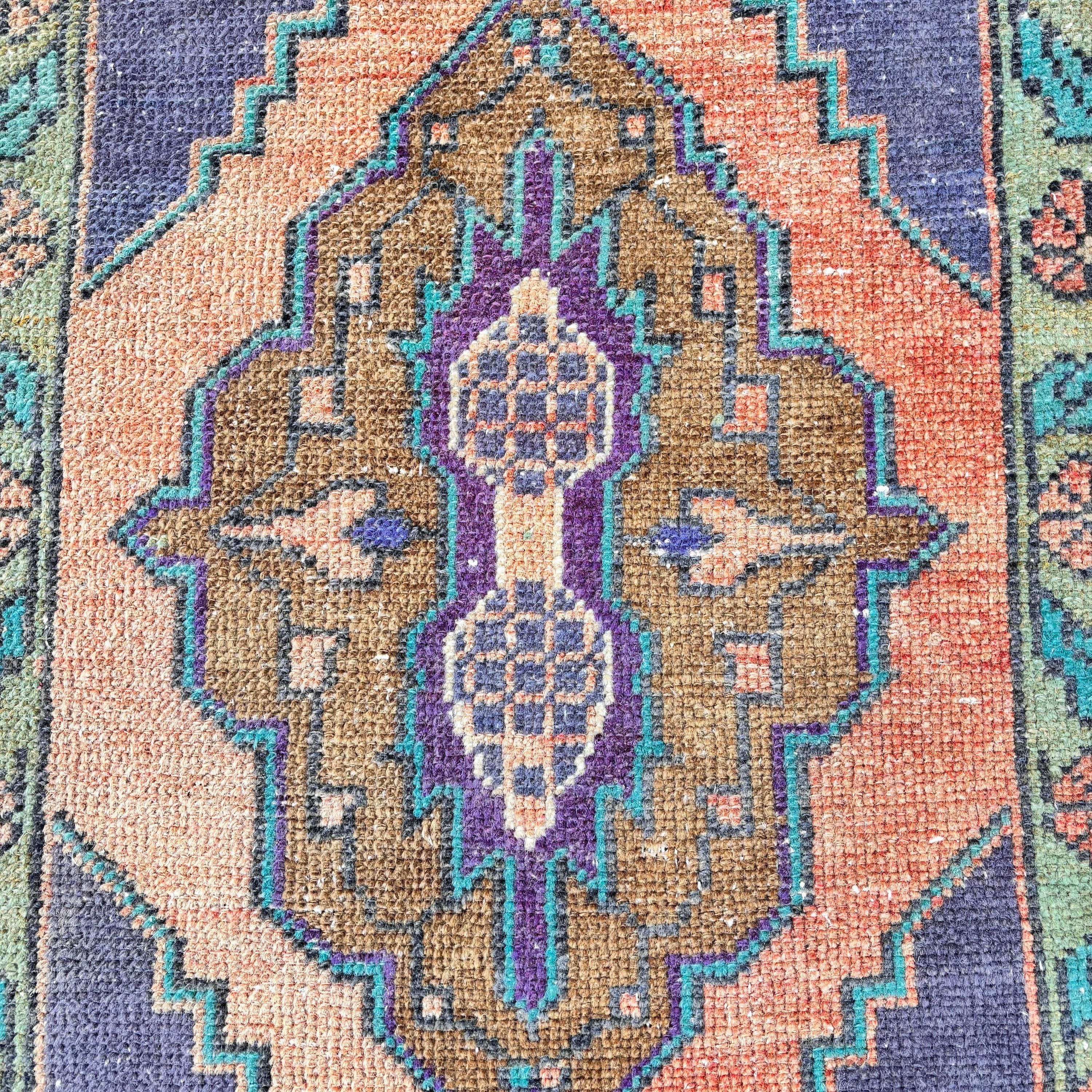 Antika Halı, Mutfak Halısı, 2x3,3 ft Küçük Halı, Türk Halıları, Yatak Odası Halısı, Vintage Halılar, Turuncu Modern Halı, Mutfak Halıları, Yer Halıları