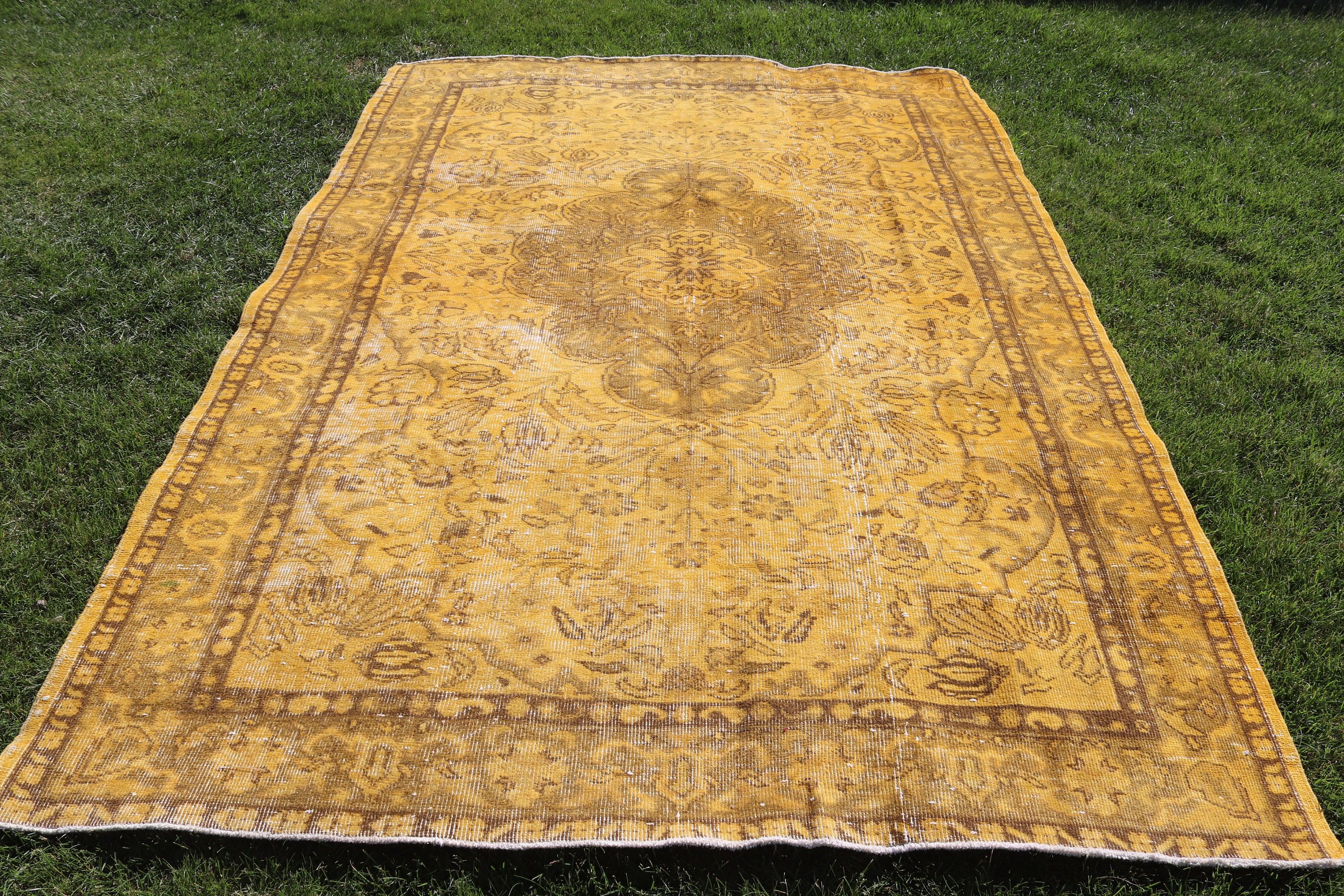 Office Rug, 5.7x8.5 ft Large Rug, Large Vintage Rug, Vintage Rug, Bedroom Rug, Luxury Rugs, Turkish Rugs, Handwoven Rug, Yellow Floor Rugs