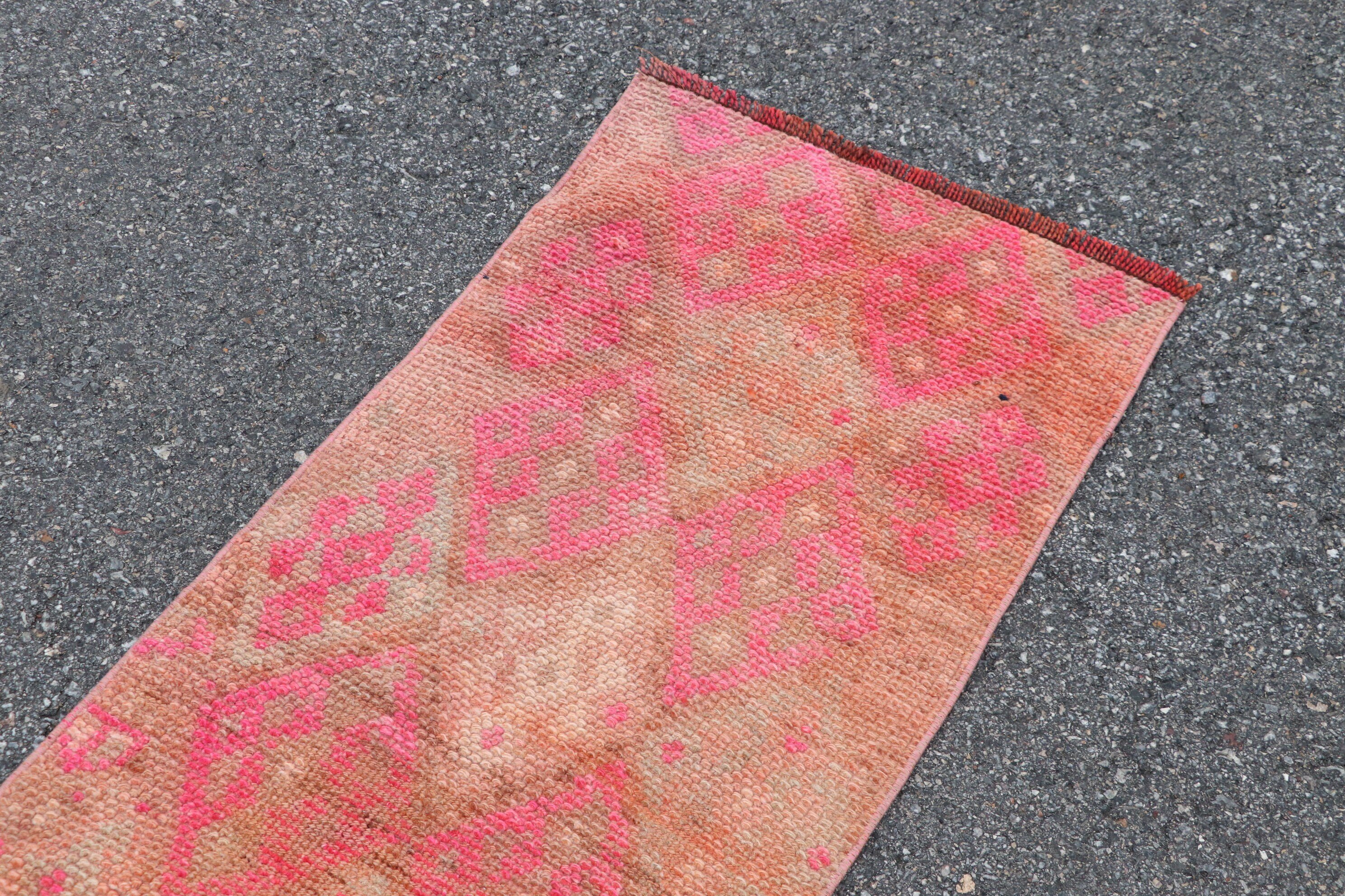 Pink Antique Rug, Vintage Rugs, Corridor Rug, 1.8x10.2 ft Runner Rugs, Rugs for Kitchen, Stair Rugs, Turkish Rug, Cool Rug, Home Decor Rug