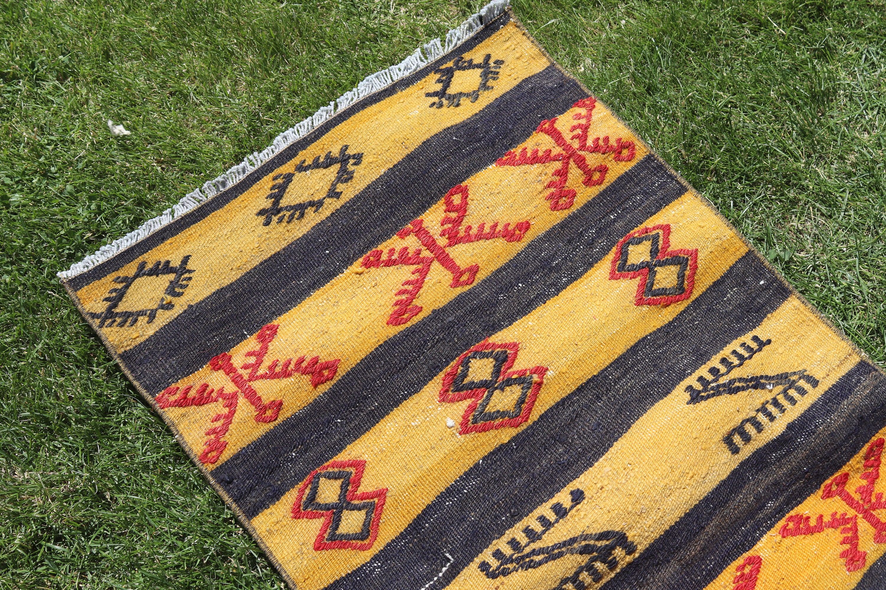 Vintage Rug, Kilim, Neutral Rugs, Yellow Wool Rugs, Turkish Rug, Boho Rug, 1.9x4 ft Small Rug, Home Decor Rugs, Bathroom Rug, Nursery Rug