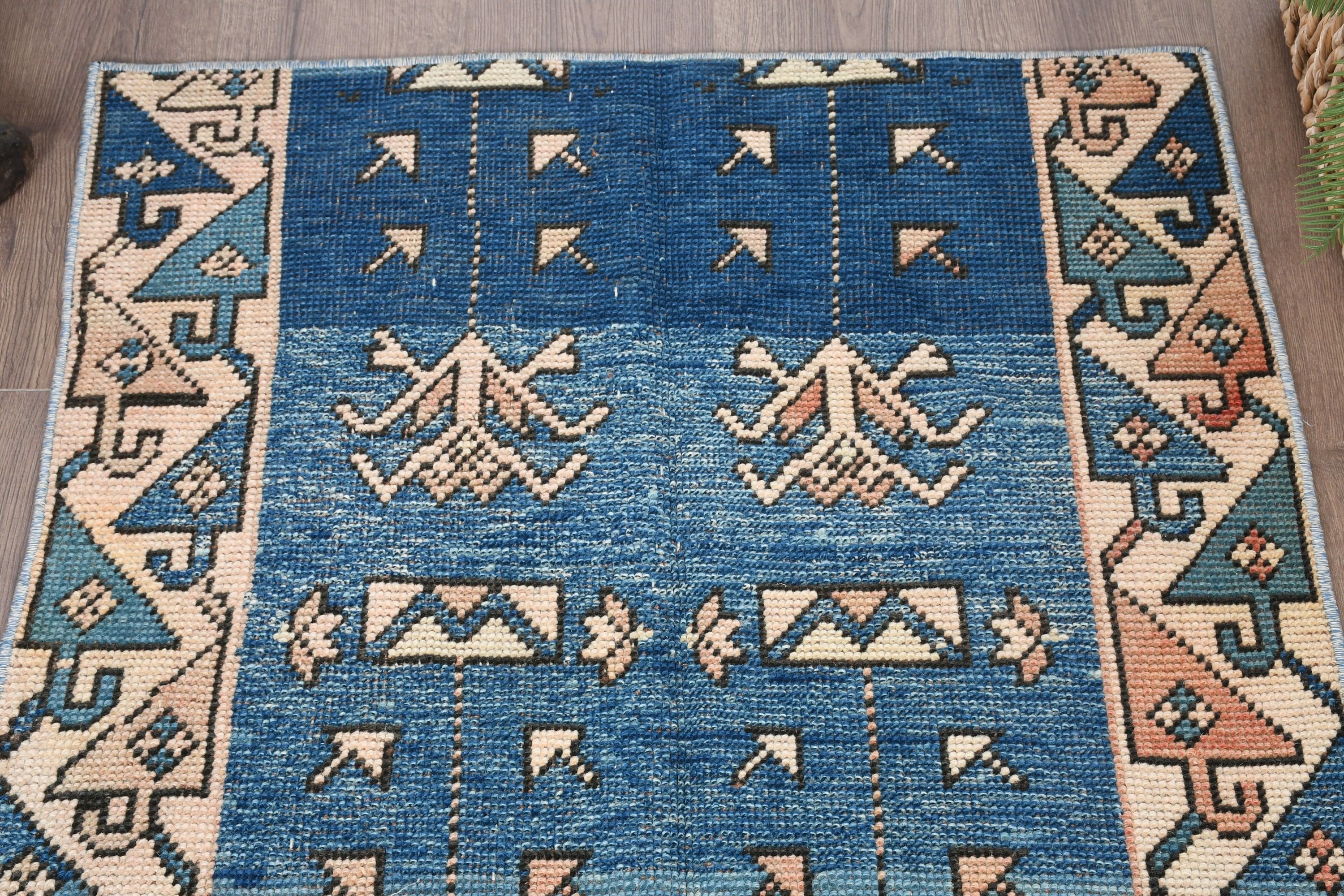 Turkish Rug, Antique Rug, Blue Kitchen Rugs, Vintage Rug, Oriental Rug, Door Mat Rug, Bathroom Rug, 2.8x3 ft Small Rugs, Rugs for Entry