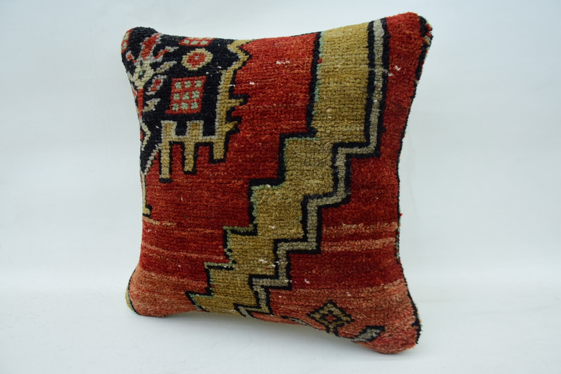 Boho Pillow, 14"x14" Red Cushion, Handmade Kilim Cushion, Antique Pillows, Farmhouse Pillow Cover, Bohemian Cushion Cushion Cover
