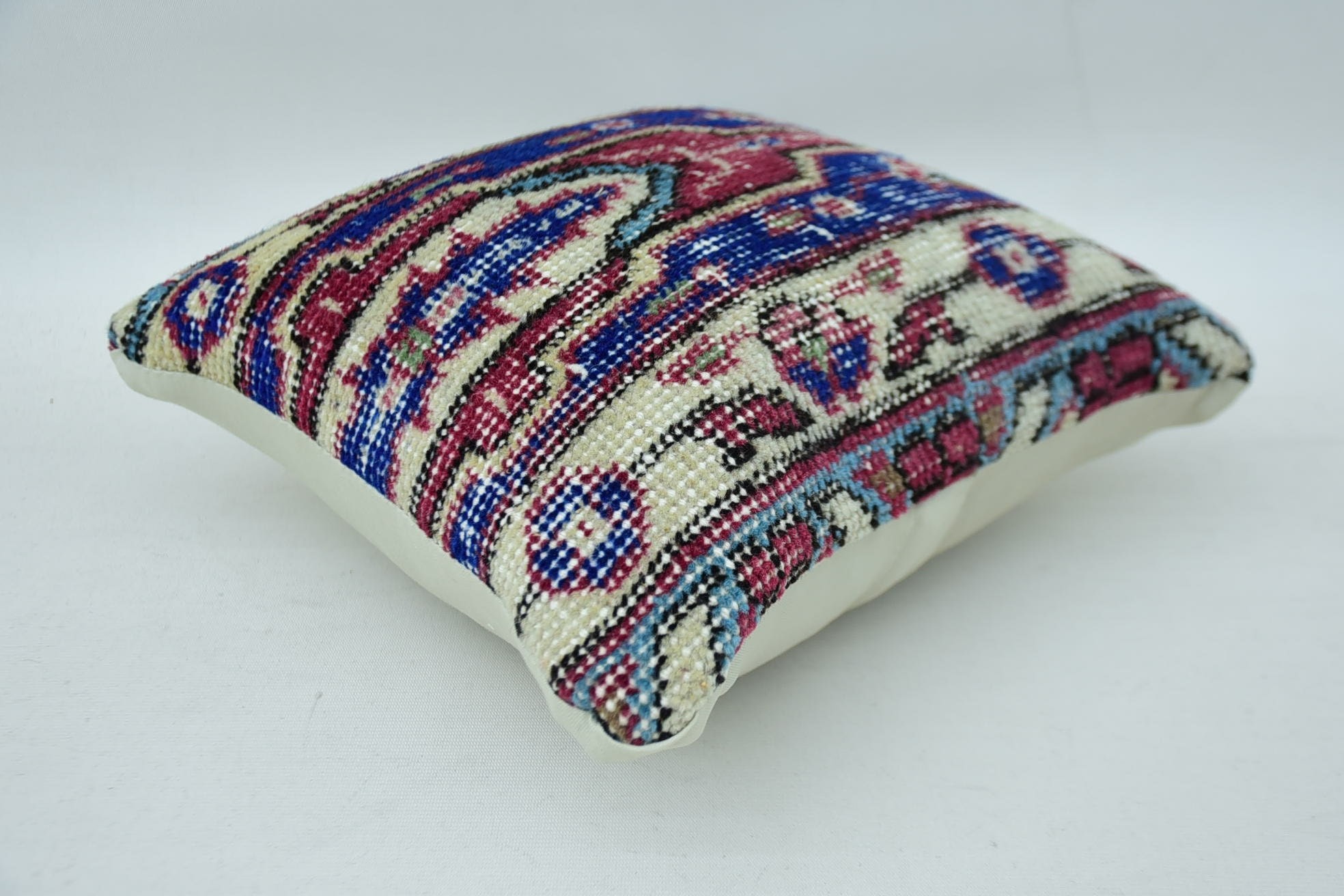 Vintage Kilim Pillow, 12"x12" Blue Pillow Case, Crochet Pattern Cushion, Home Decor Pillow, Designer Throw Cushion Case, Gift Pillow