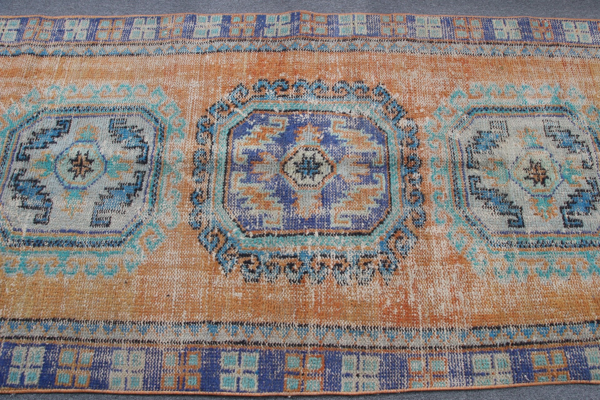 Merdiven Halıları, Koridor Halıları, Turuncu Oushak Halı, Türk Halısı, Vintage Halı, Anadolu Halısı, Sessiz Halı, 3,9x11,4 ft Runner Halısı