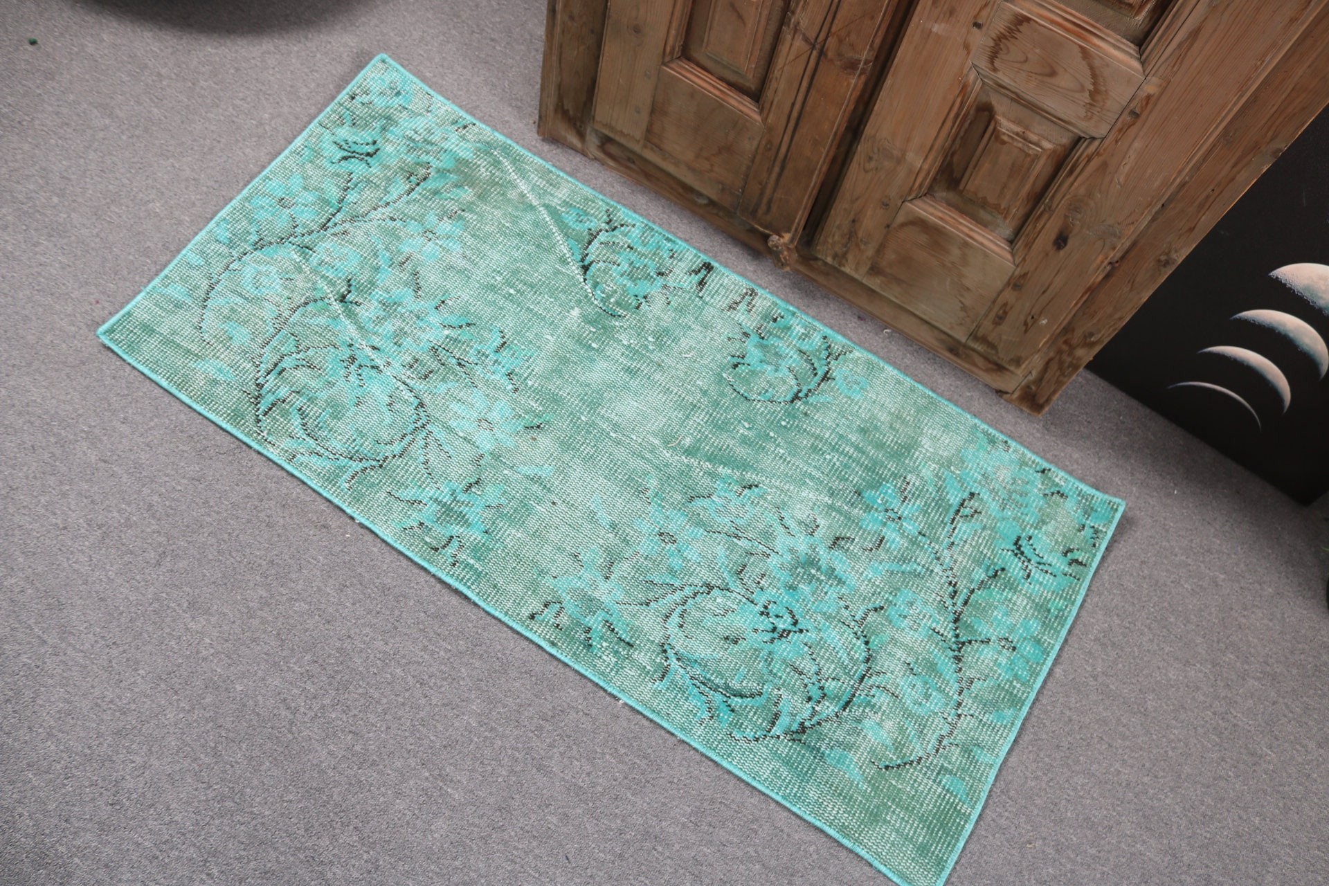 Wool Rug, Vintage Rugs, Green Handwoven Rugs, 2x4.2 ft Small Rug, Wall Hanging Rugs, Turkish Rugs, Anatolian Rug, Small Vintage Rugs