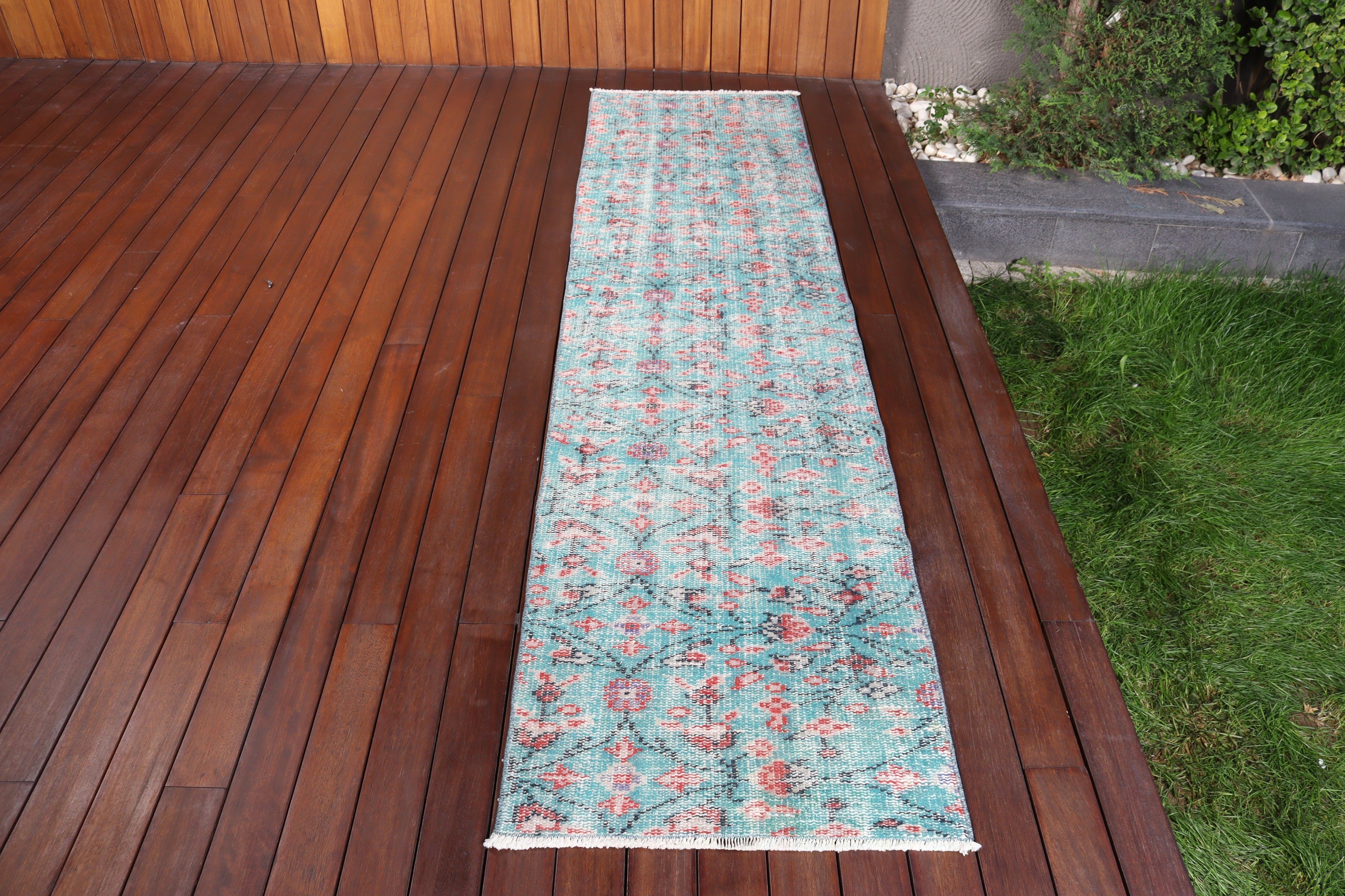 Green Cool Rug, Vintage Runner Rugs, Kitchen Rugs, Handwoven Rug, 2.1x8.5 ft Runner Rug, Turkish Rugs, Vintage Rugs