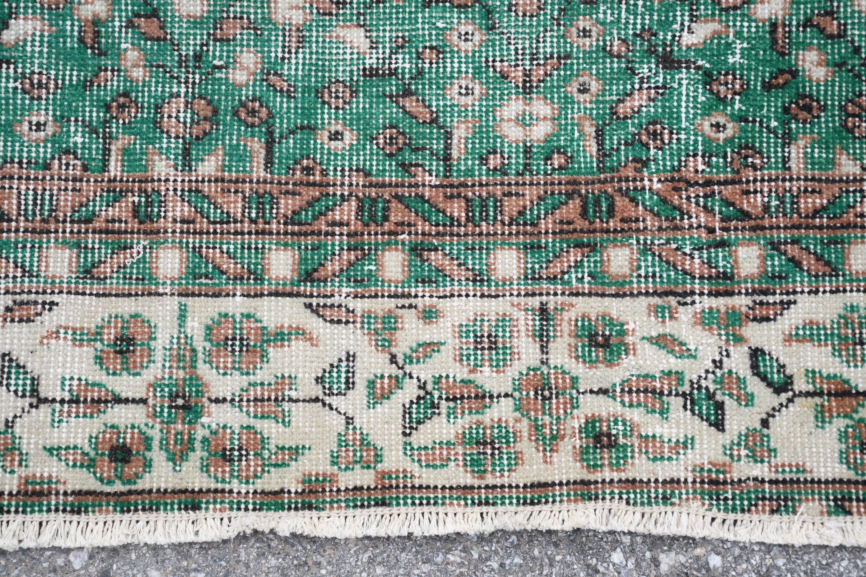 Vintage Rugs, Turkish Rugs, Living Room Rug, Home Decor Rug, 7.1x9.5 ft Large Rugs, Green Wool Rug, Dining Room Rug