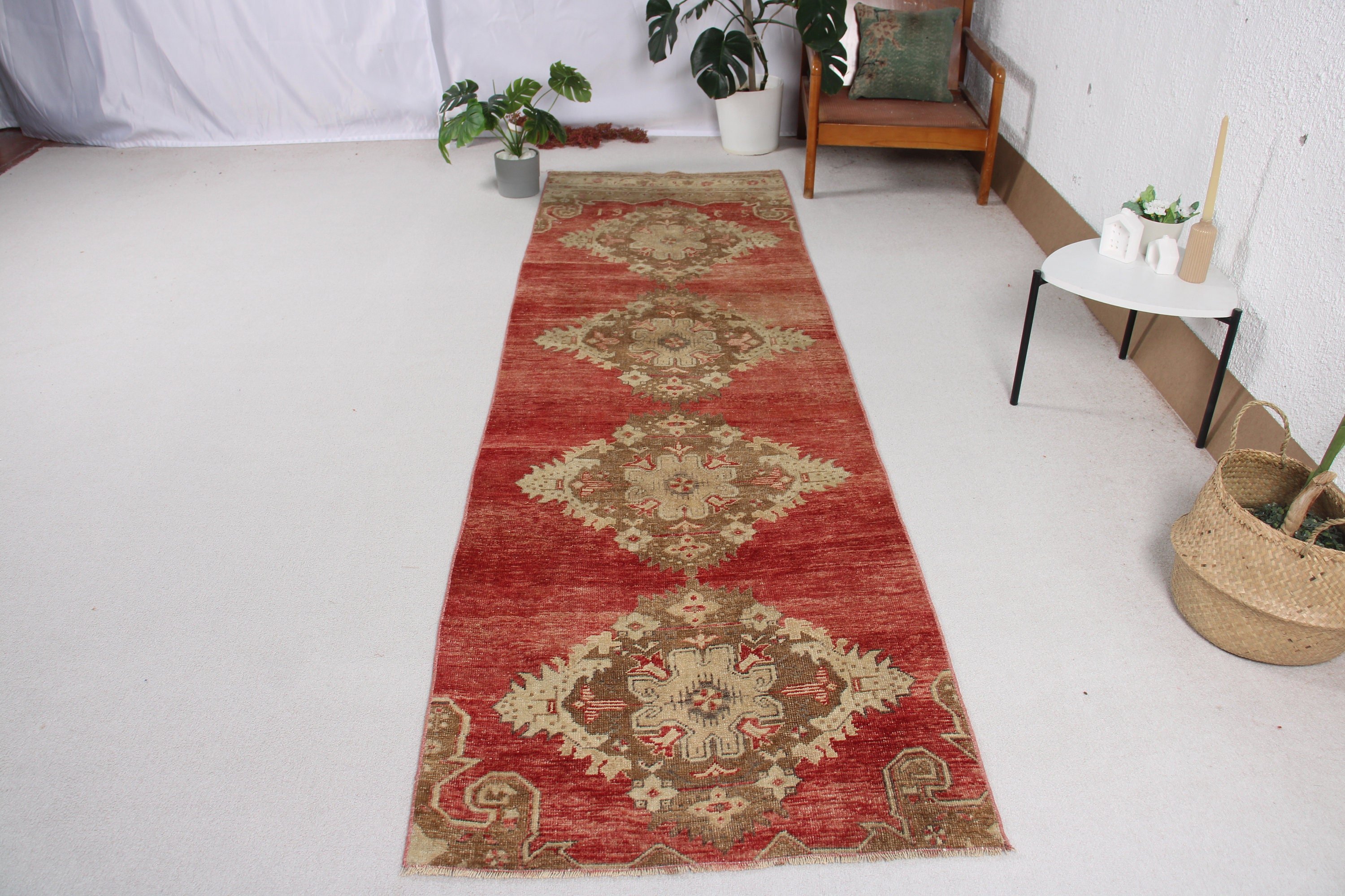 Handwoven Rugs, Stair Rug, Red Modern Rugs, 2.9x10.2 ft Runner Rugs, Turkish Rug, Ethnic Rugs, Geometric Rug, Vintage Rug, Corridor Rugs