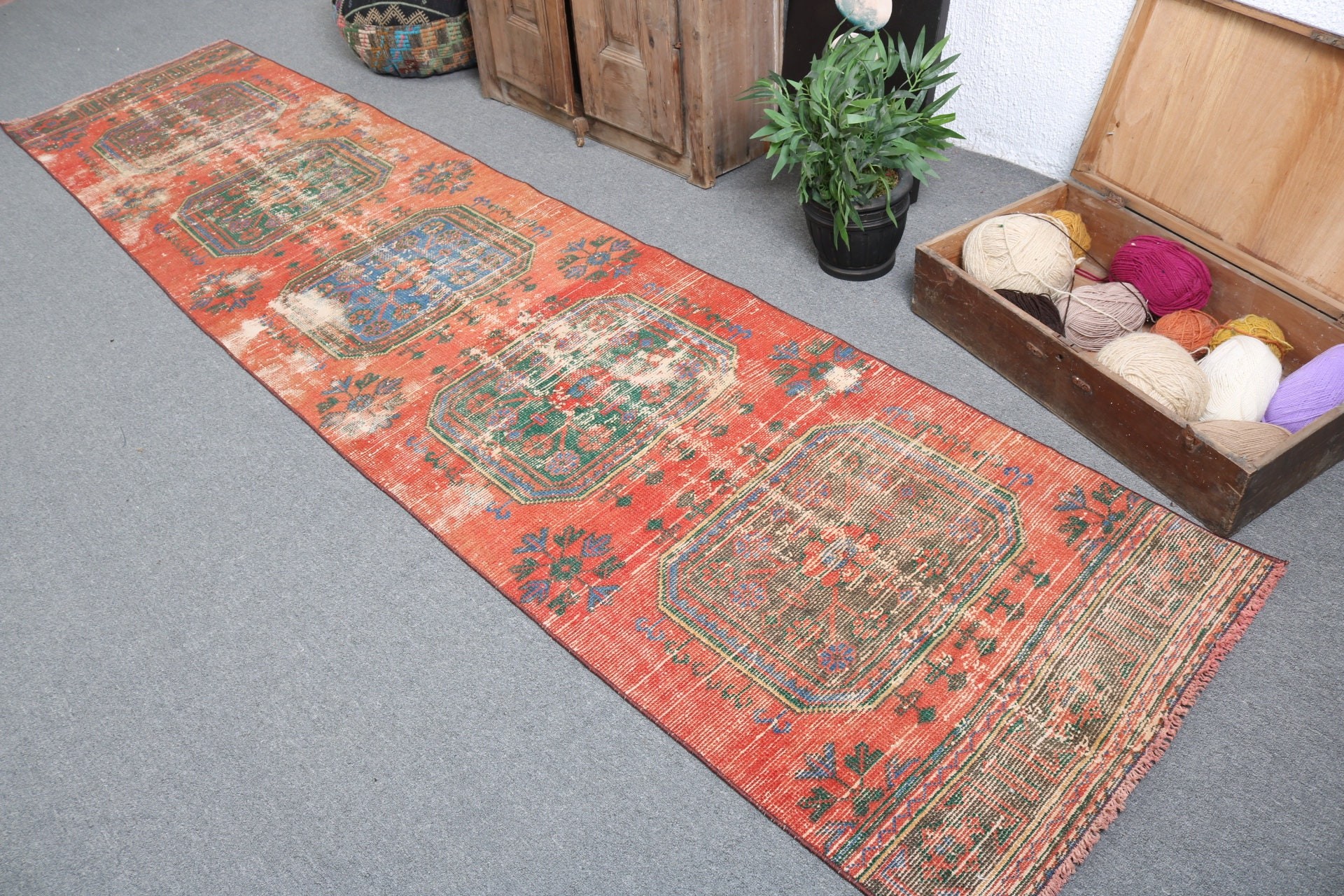 Turkish Rug, Rugs for Corridor, Stair Rugs, Cool Rug, Red Boho Rugs, 2.5x11.5 ft Runner Rug, Hallway Rugs, Vintage Rugs