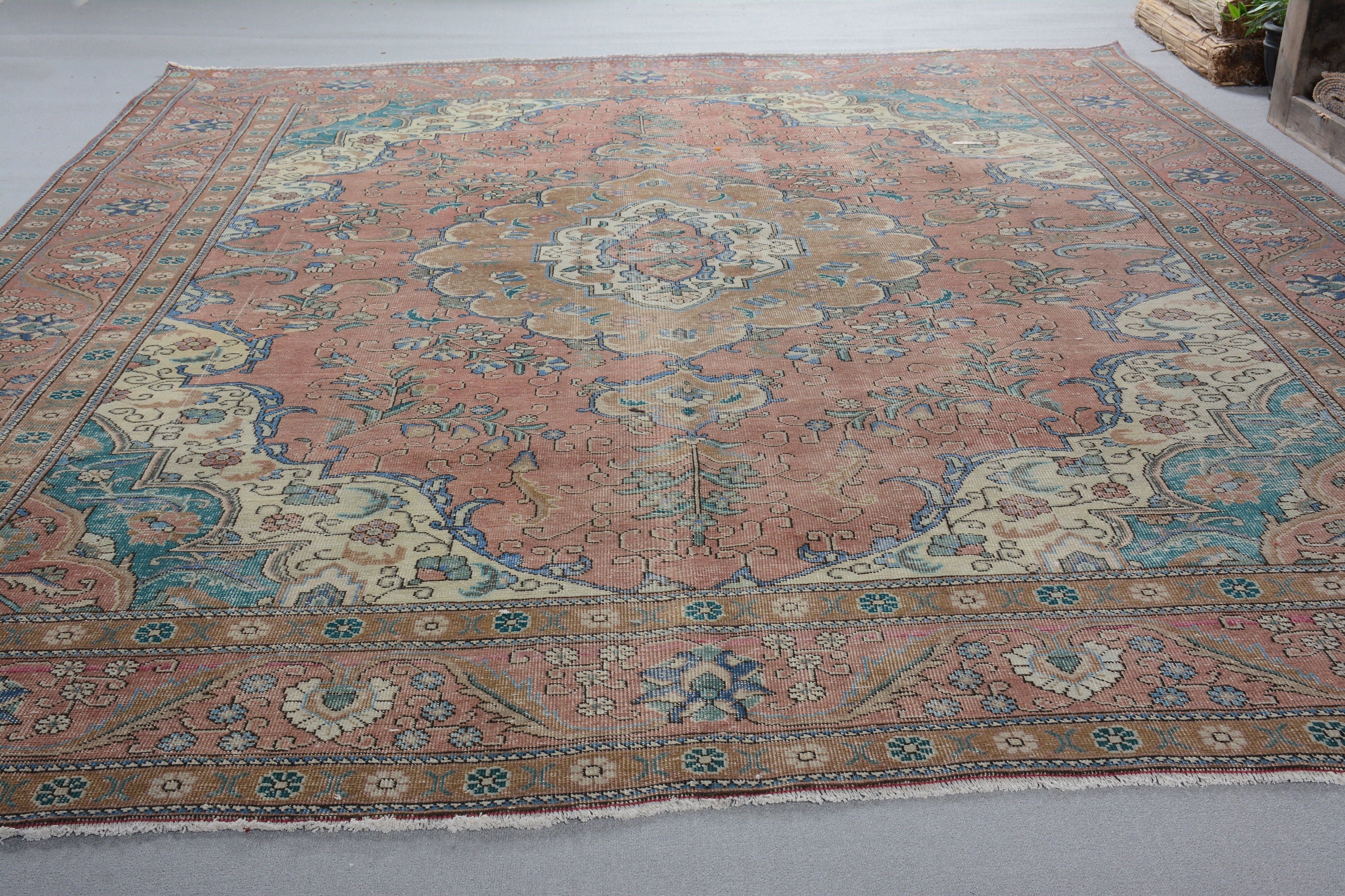 Yün Halı, Türkiye Halısı, Vintage Halı, Kahverengi Anadolu Halıları, Oturma Odası Halısı, Türk Halıları, Salon Halısı, 9.5x12.3 ft Büyük Boy Halı