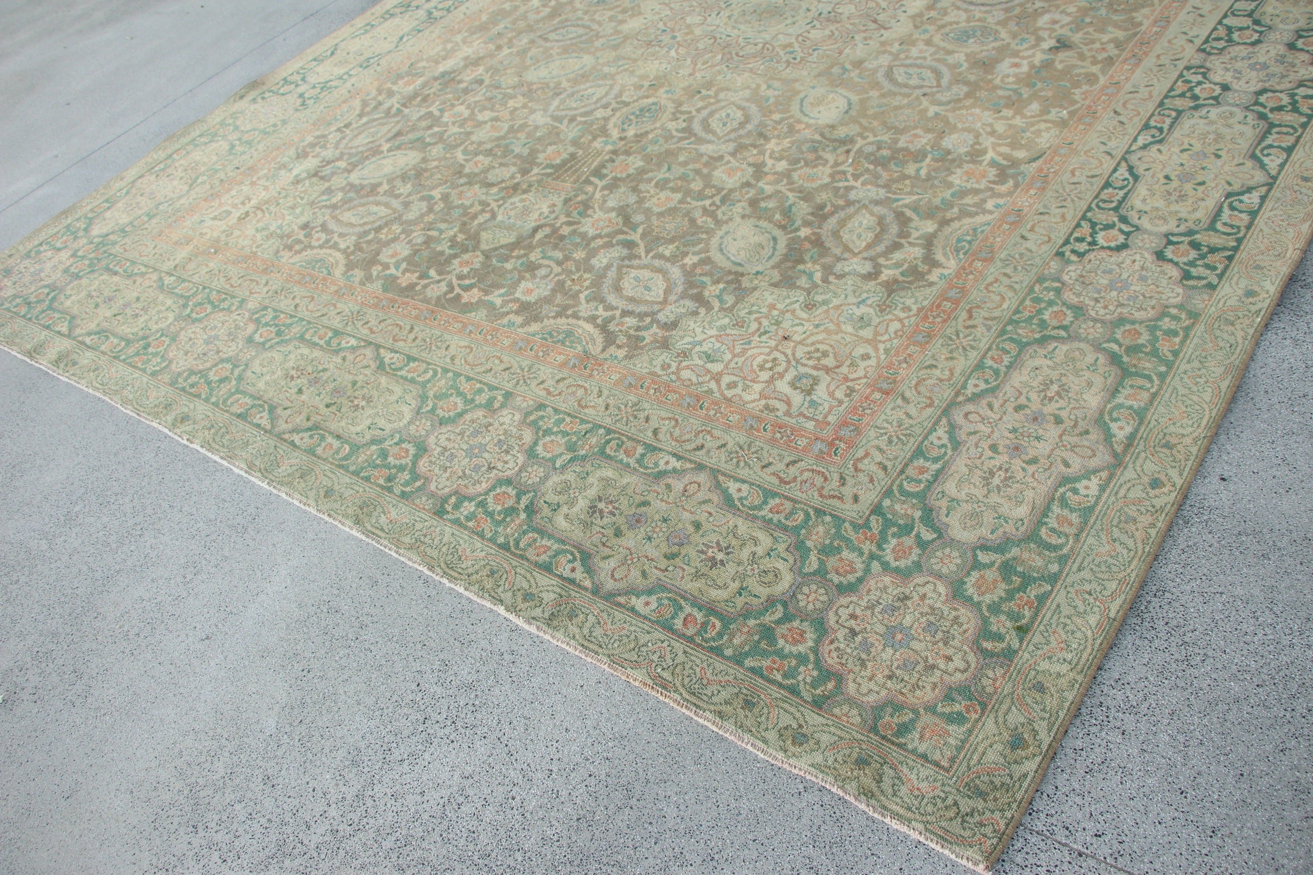 Green Bedroom Rug, Vintage Rugs, Boho Rug, Turkish Rugs, Oriental Rug, Dining Room Rugs, Floor Rug, 10.1x12.9 ft Oversize Rug, Saloon Rug