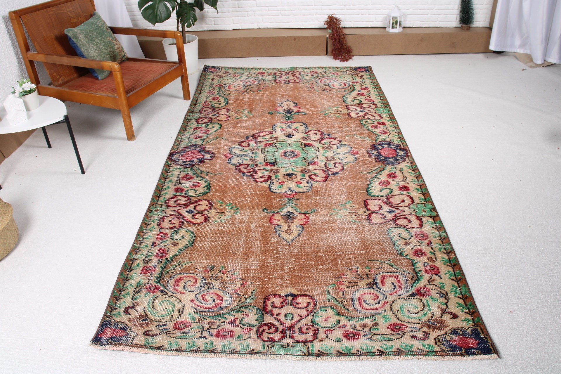 Lüks Halı, Kahverengi Açıklama Halısı, Vintage Halılar, El Dokuma Halı, 4,5x8,9 ft Büyük Halı, Büyük Vintage Halı, Yemek Odası Halısı, Türk Halısı