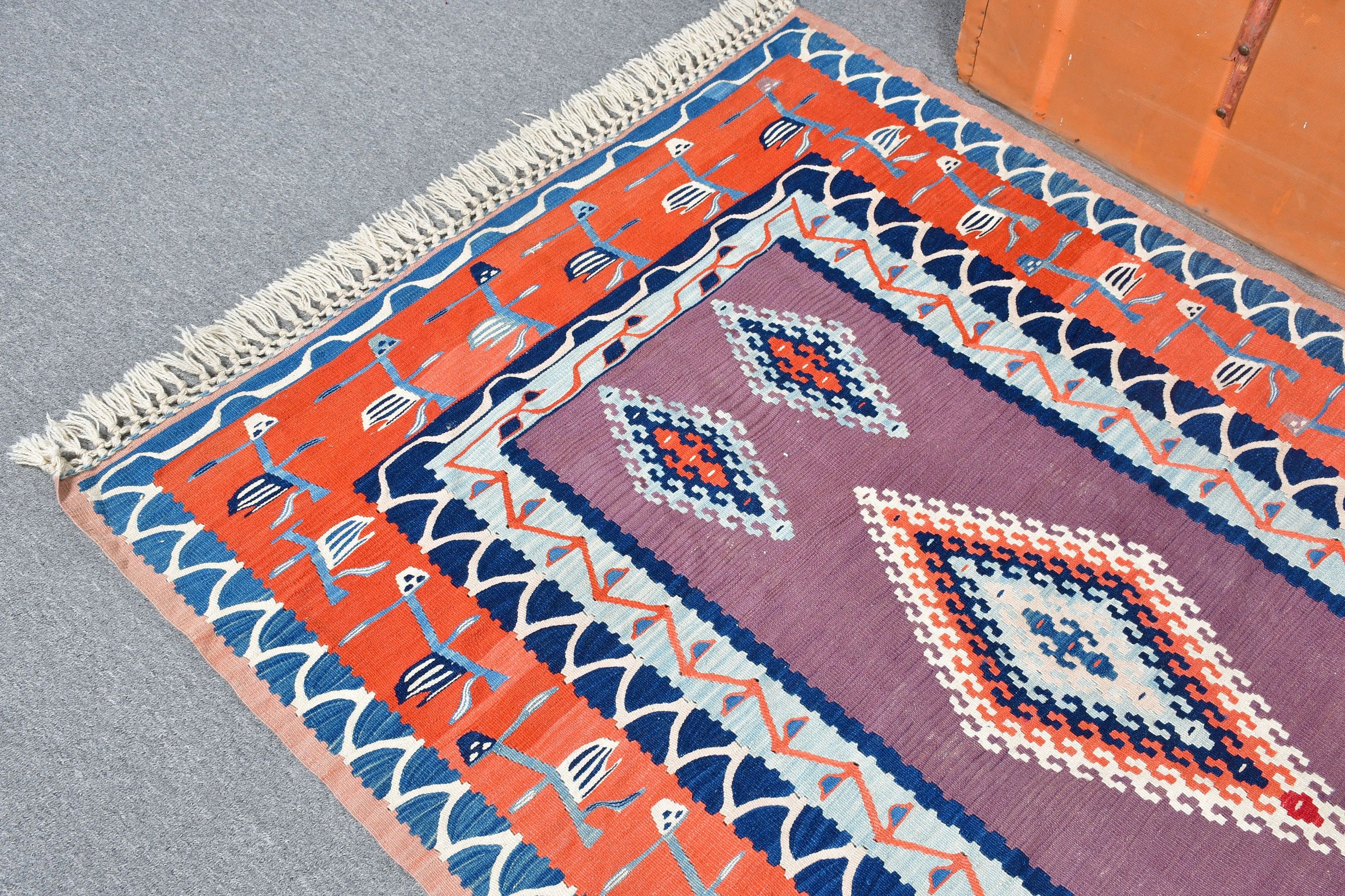 Old Rug, Home Decor Rugs, Nursery Rug, Turkish Rug, Orange  3.6x5.2 ft Accent Rugs, Entry Rug, Vintage Rug, Kilim, Oushak Rug