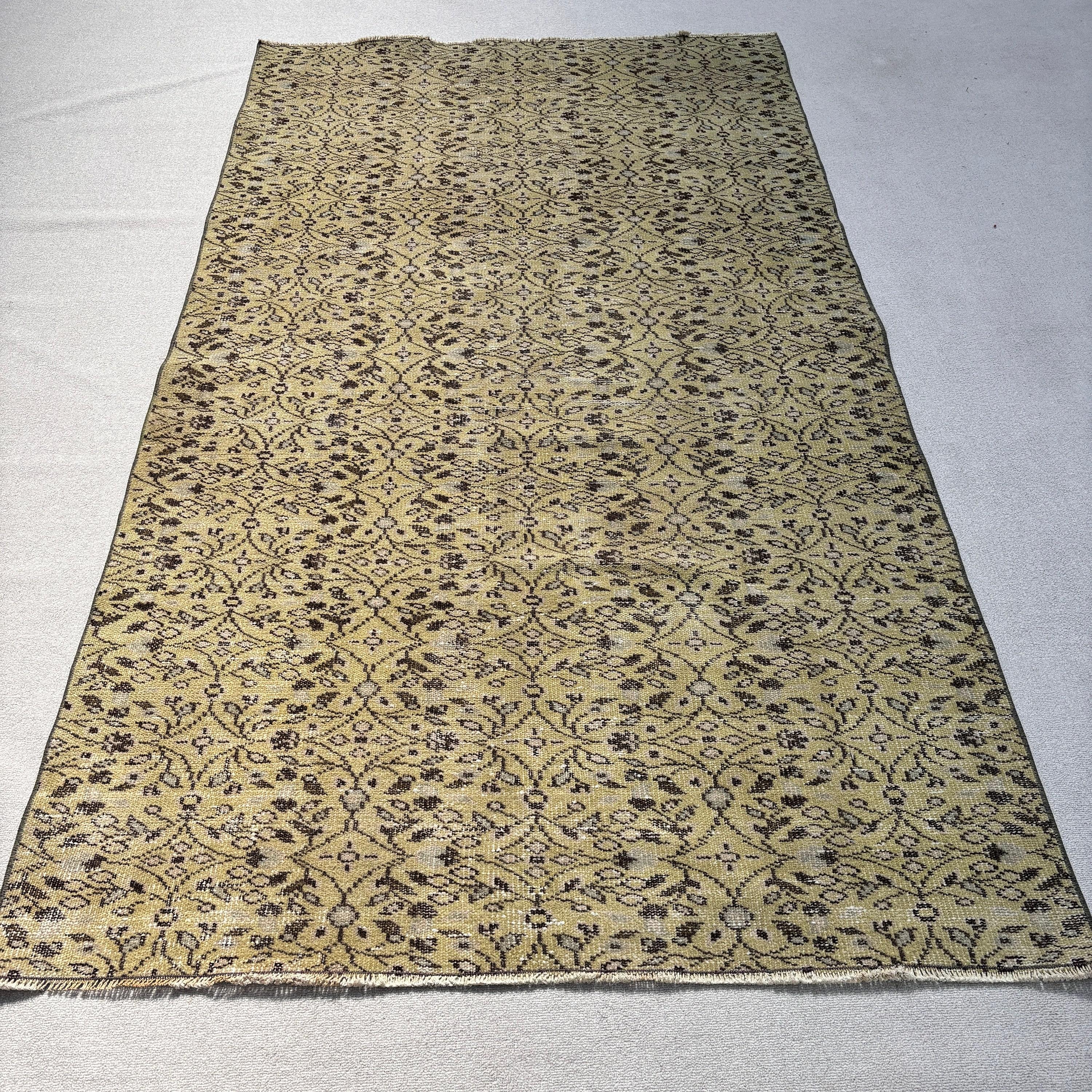 Boho Halılar, Oushak Bölgesi Halıları, İç Mekan Halısı, 4,7x8,4 ft Alan Halısı, Modern Halı, Vintage Halı, Nötr Halılar, Türk Halıları, Yeşil El Dokuma Halılar