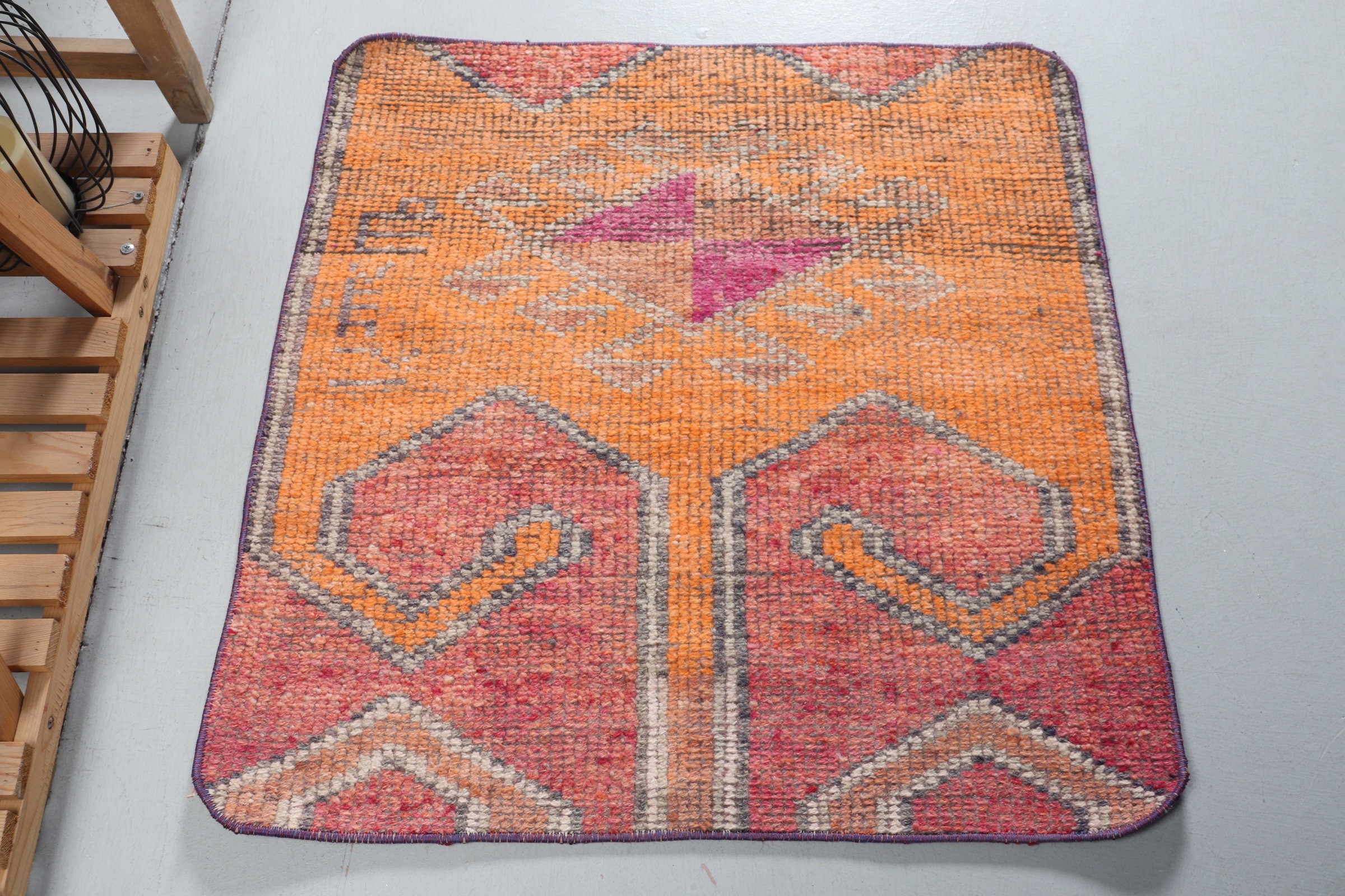 Oushak Rug, Turkish Rugs, Vintage Rugs, Kitchen Rug, Orange Wool Rugs, Floor Rugs, Rugs for Entry, Nursery Rug, 2.7x2.9 ft Small Rug