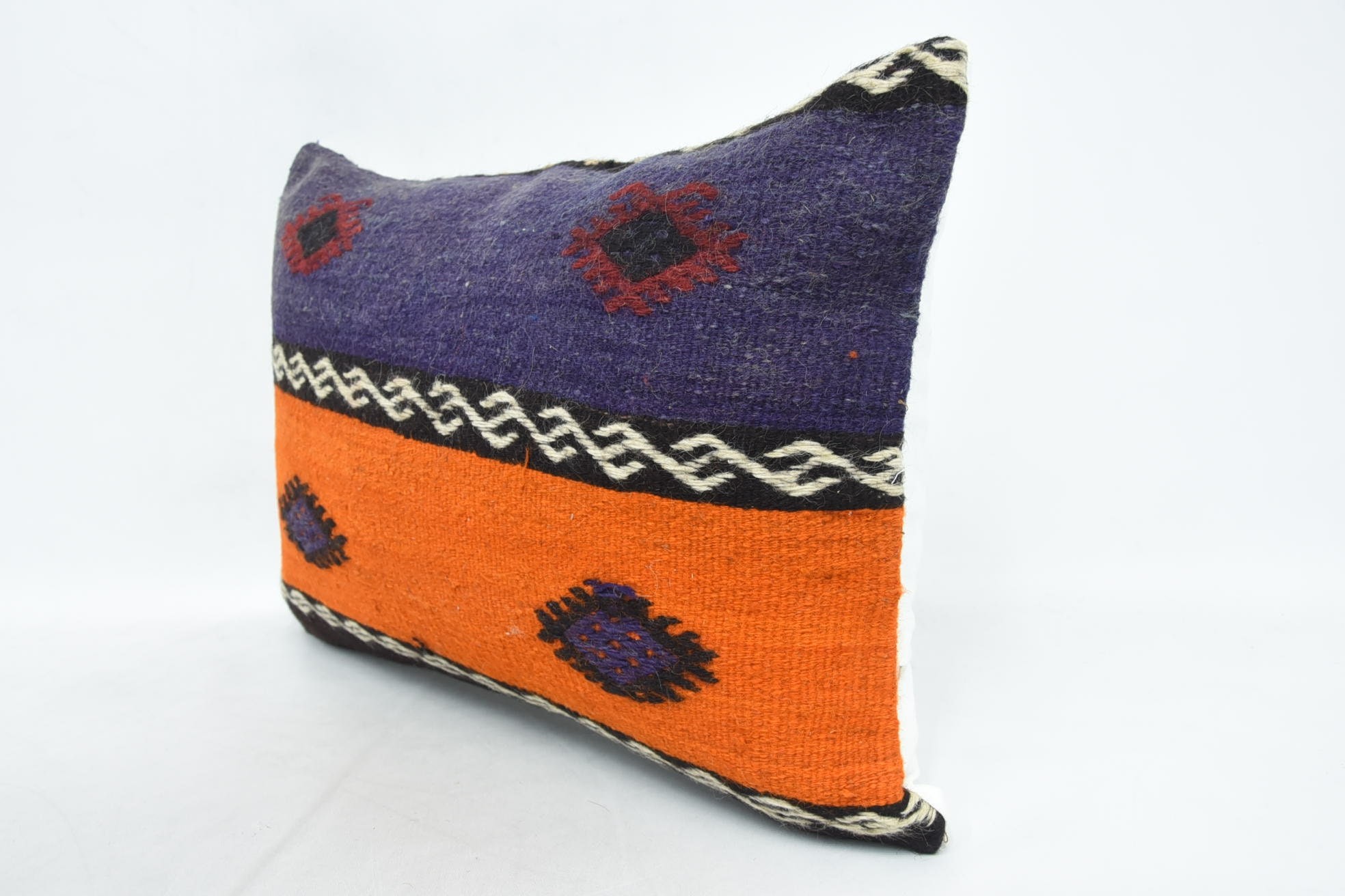 Kilim Pillow Cover, Bolster Throw Pillow, 16"x24" Orange Cushion, Pillow for Sofa, Rustic Pillow Sham, Turkish Kilim Pillow