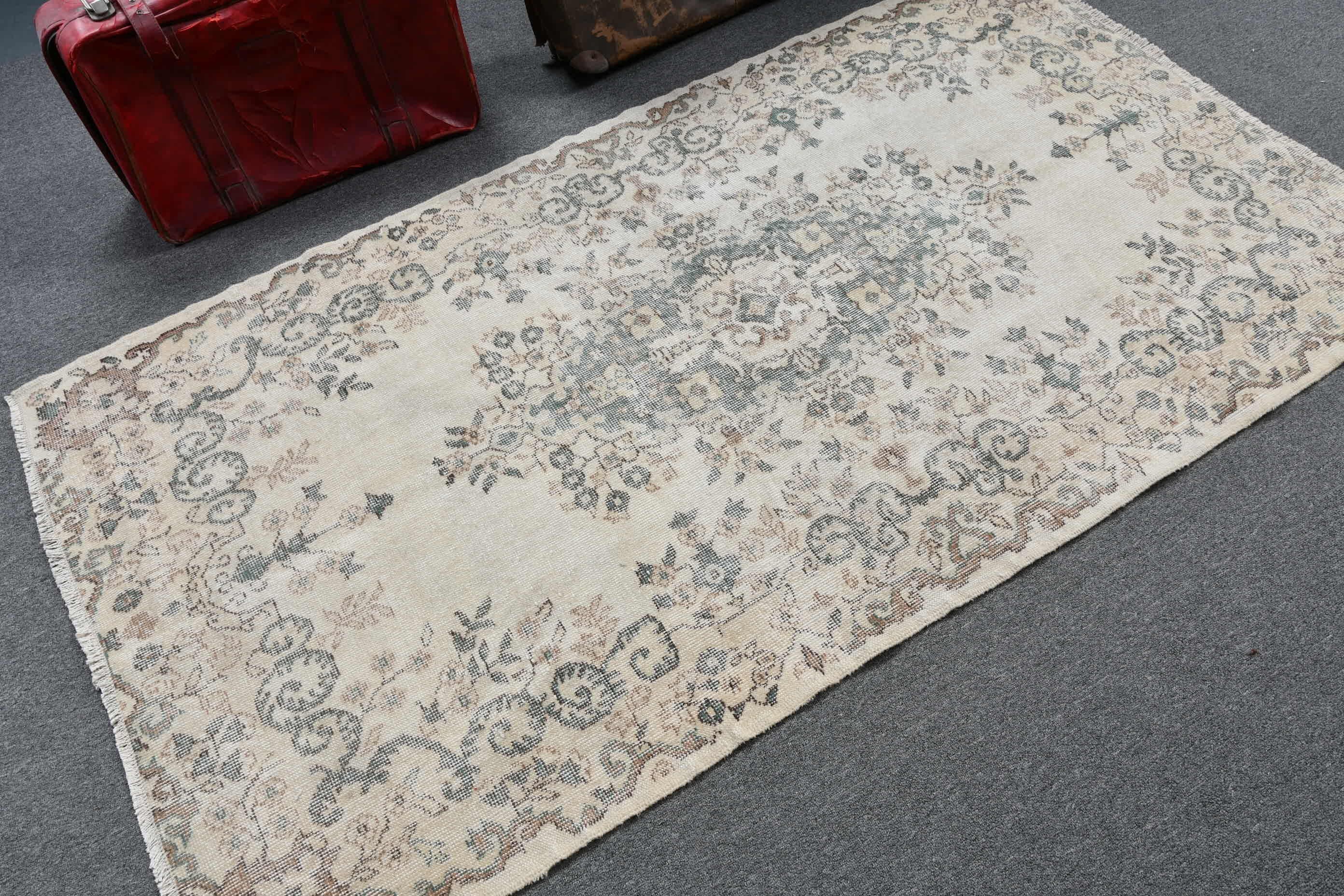 Beige Anatolian Rug, Oushak Rug, Turkish Rug, Cool Rugs, 3.7x6.9 ft Area Rug, Indoor Rug, Vintage Rug, Rugs for Indoor, Dining Room Rug