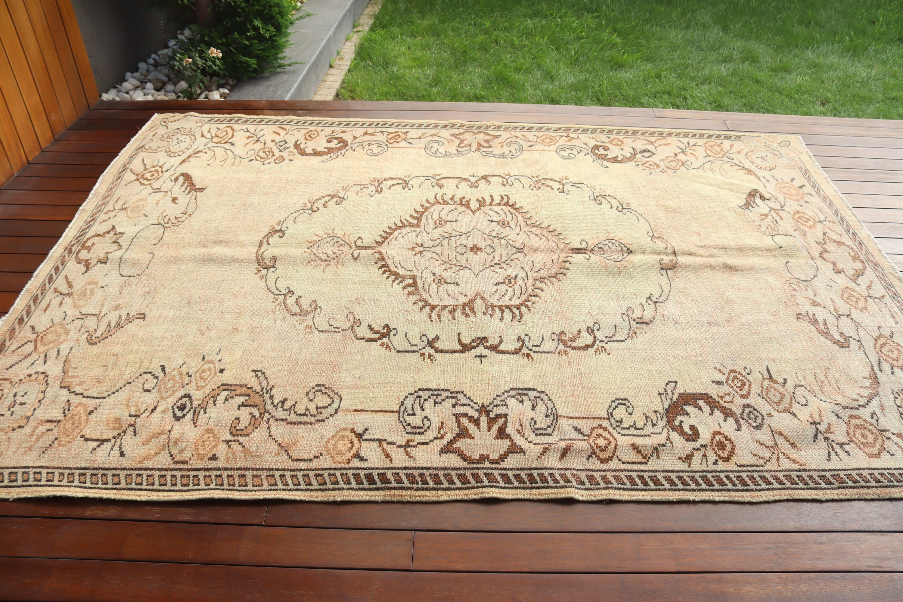 Large Vintage Rug, Moroccan Rug, Beige Bedroom Rugs, Vintage Rugs, Dining Room Rugs, Oushak Rugs, 6x8.5 ft Large Rugs, Turkish Rug