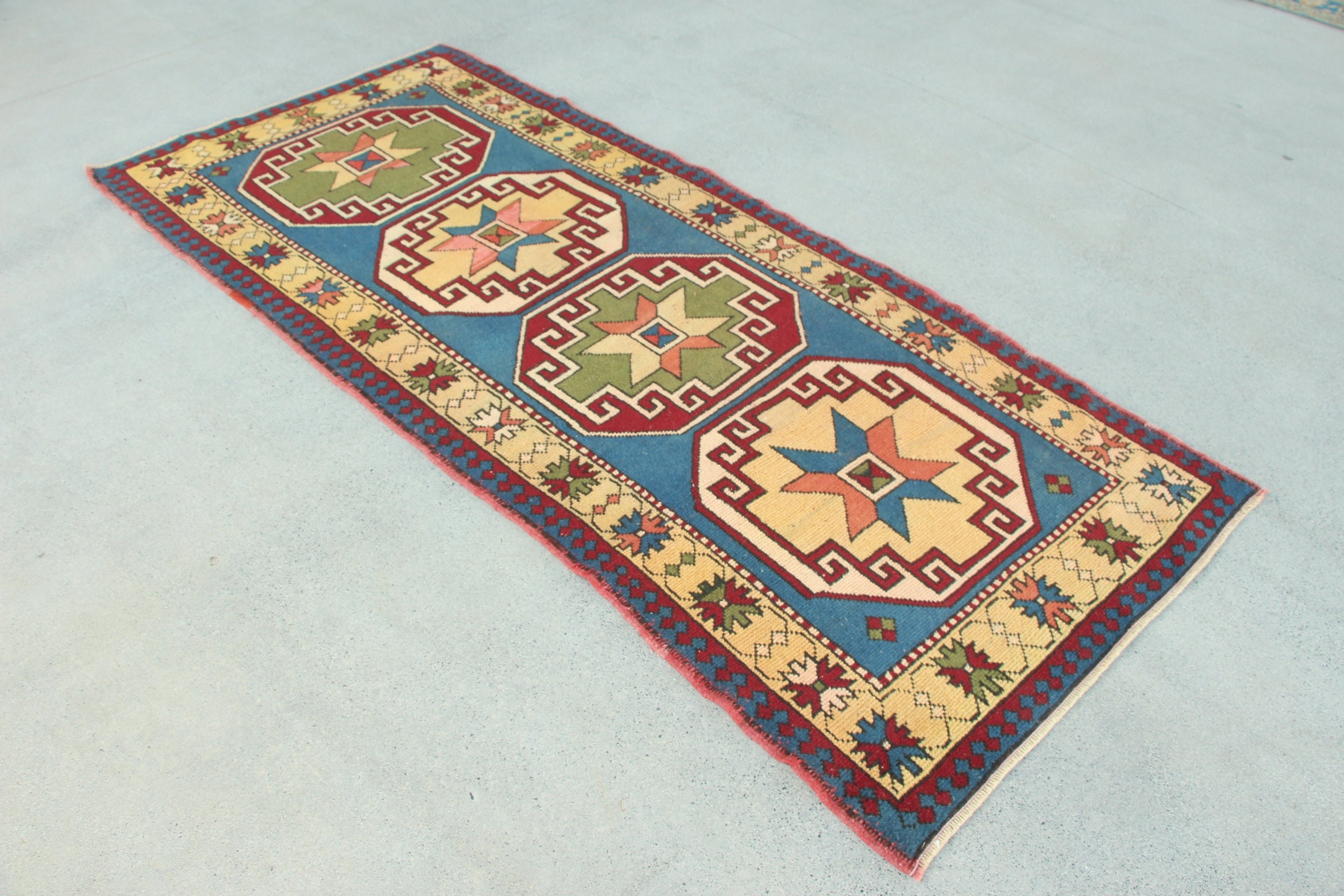 Decorative Rug, Turkish Rugs, Blue Floor Rug, Bedroom Rug, Vintage Rug, Boho Accent Rug, Exotic Rug, 3.1x7.7 ft Accent Rug, Statement Rug