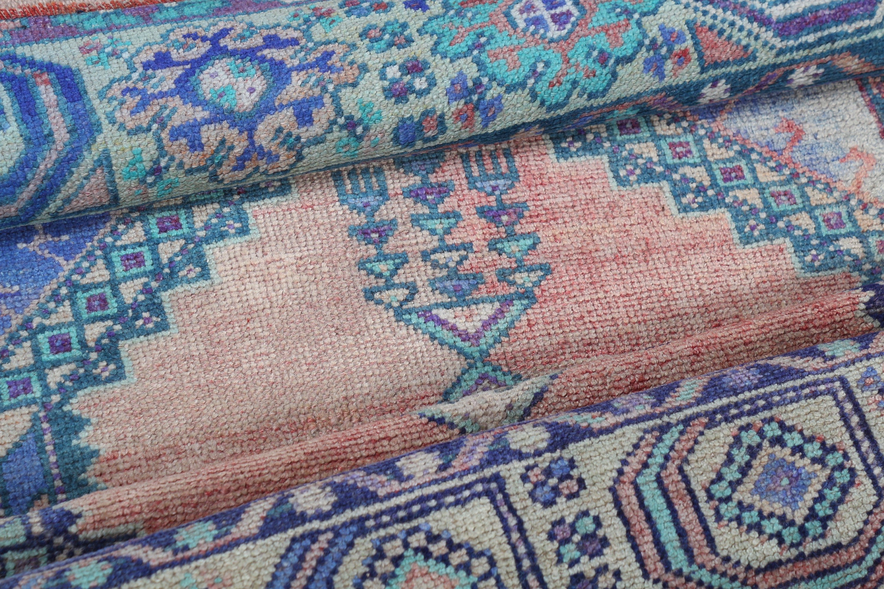 Rugs for Door Mat, Vintage Rugs, Bedroom Rugs, 2.3x5.2 ft Small Rugs, Kitchen Rugs, Blue Oushak Rug, Floor Rugs, Turkish Rug