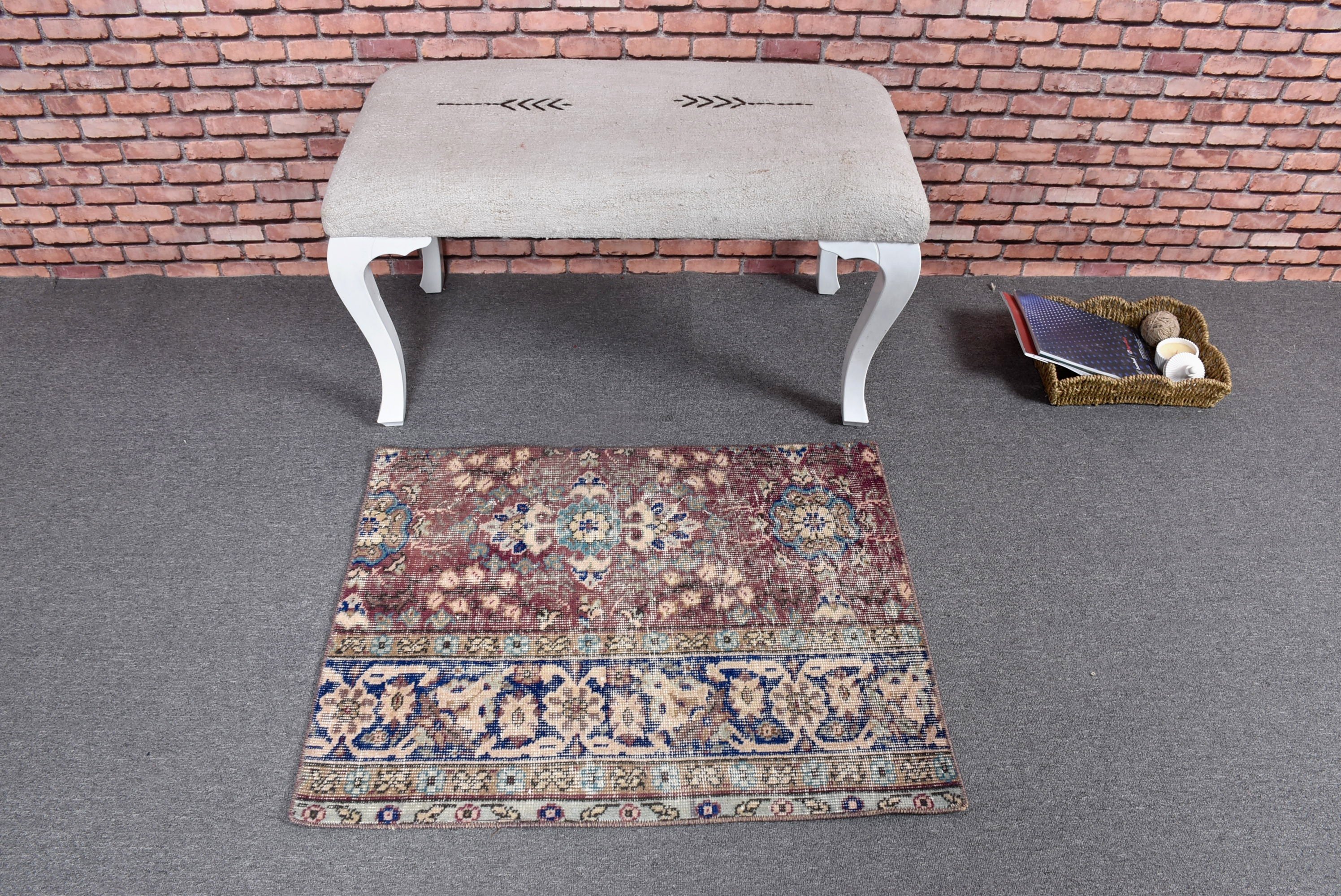 Vintage Halı, Türk Halısı, Mutfak Halıları, Oushak Halısı, Düz Dokuma Halı, Mor Oryantal Halılar, Egzotik Halı, 2,3x2,9 ft Küçük Halılar, Küçük Boho Halıları