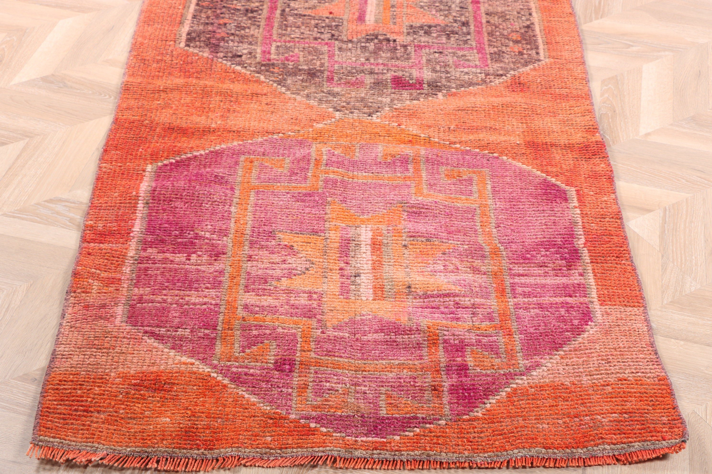 Oushak Halı, Havalı Halı, Boho Halı, Türk Halıları, Uzun Yolluk Halıları, Turuncu 3,1x11,3 ft Koşucu Halısı, Vintage Halı, Merdiven Halıları