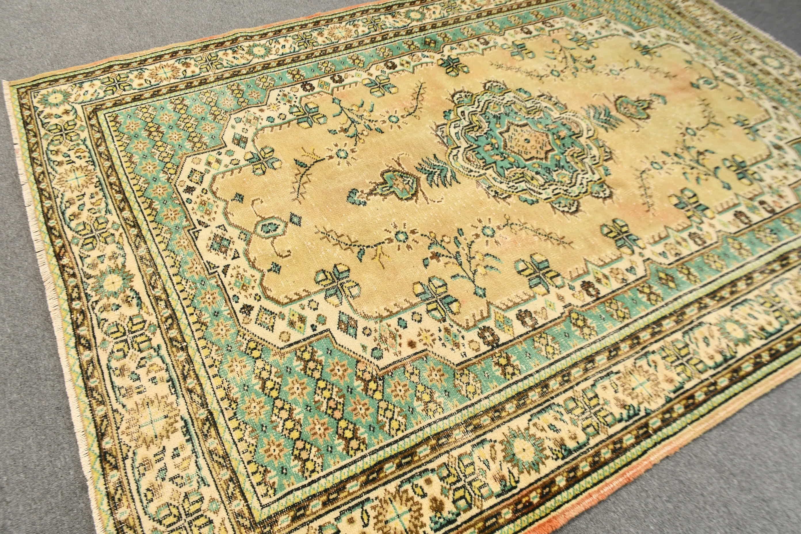 6.5x9.3 ft Büyük Halı, Sanat Halısı, Oturma Odası Halısı, Türk Halısı, Vintage Halı, Ev Dekorasyonu Halısı, Yeşil Oushak Halısı, Anadolu Halısı, Yemek Odası Halısı