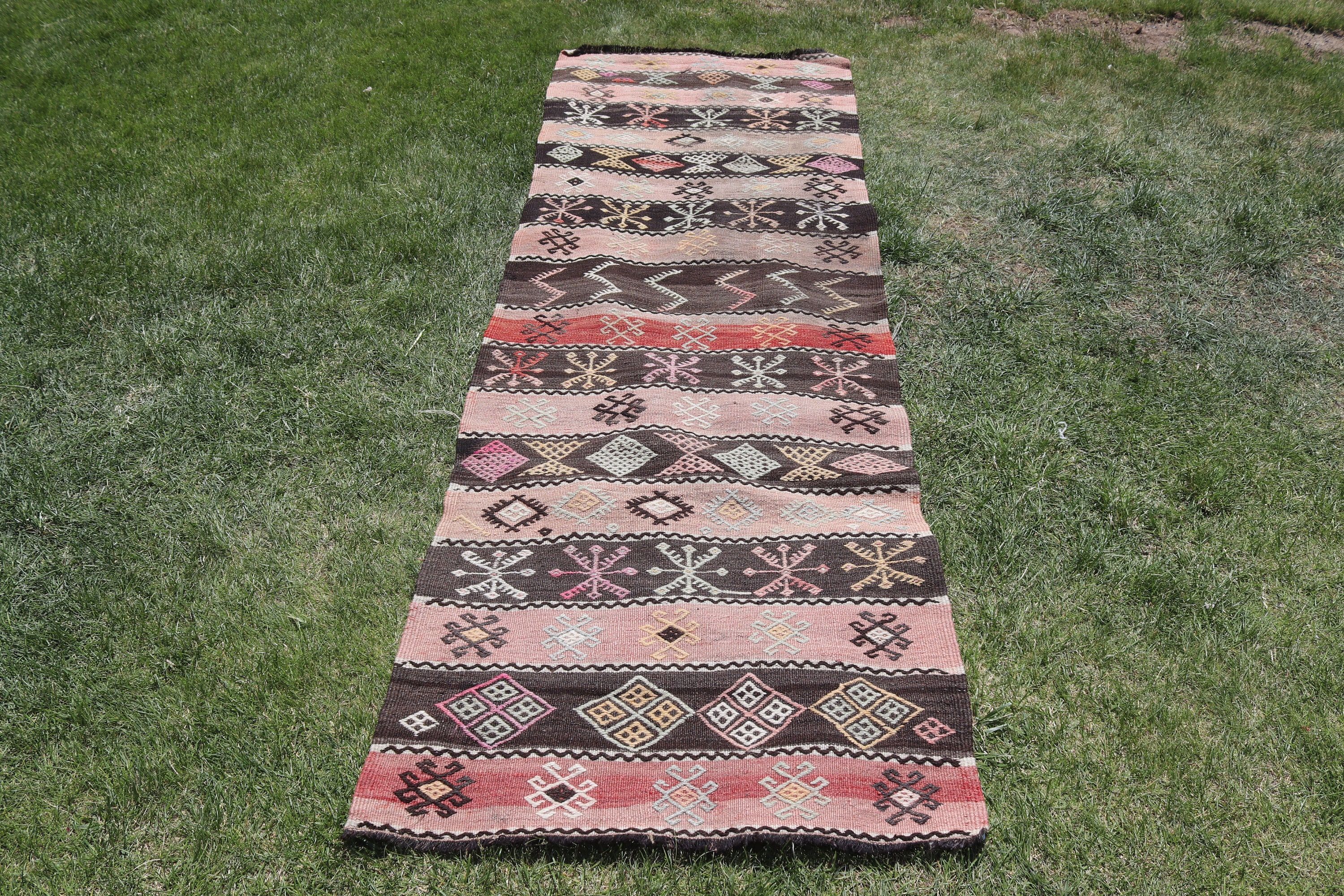 Pink Kitchen Rugs, Floor Rugs, Turkish Rug, Kilim, Hallway Rug, Vintage Rugs, Corridor Rugs, Bedroom Rugs, 2.6x7.9 ft Runner Rugs