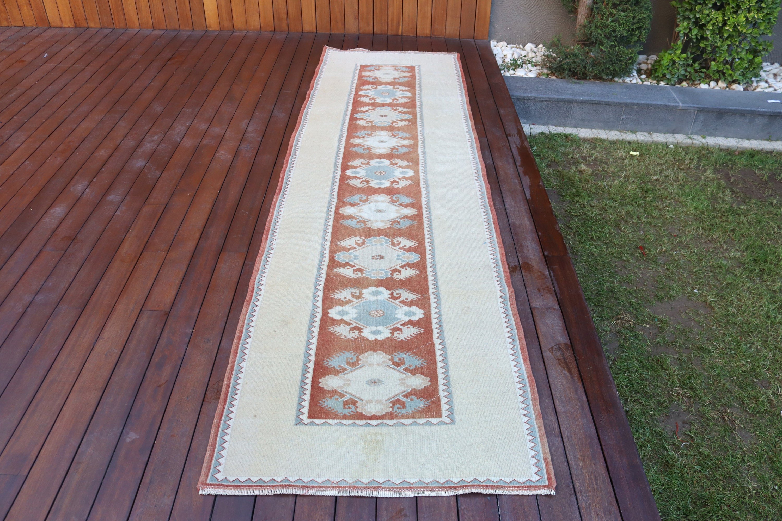 Vintage Halılar, Yer Halısı, Etnik Halılar, Düz Dokuma Halı, Türk Halıları, Koridor Halıları, Bej Antika Halılar, 2.8x9.8 ft Runner Halısı, Koridor Halısı