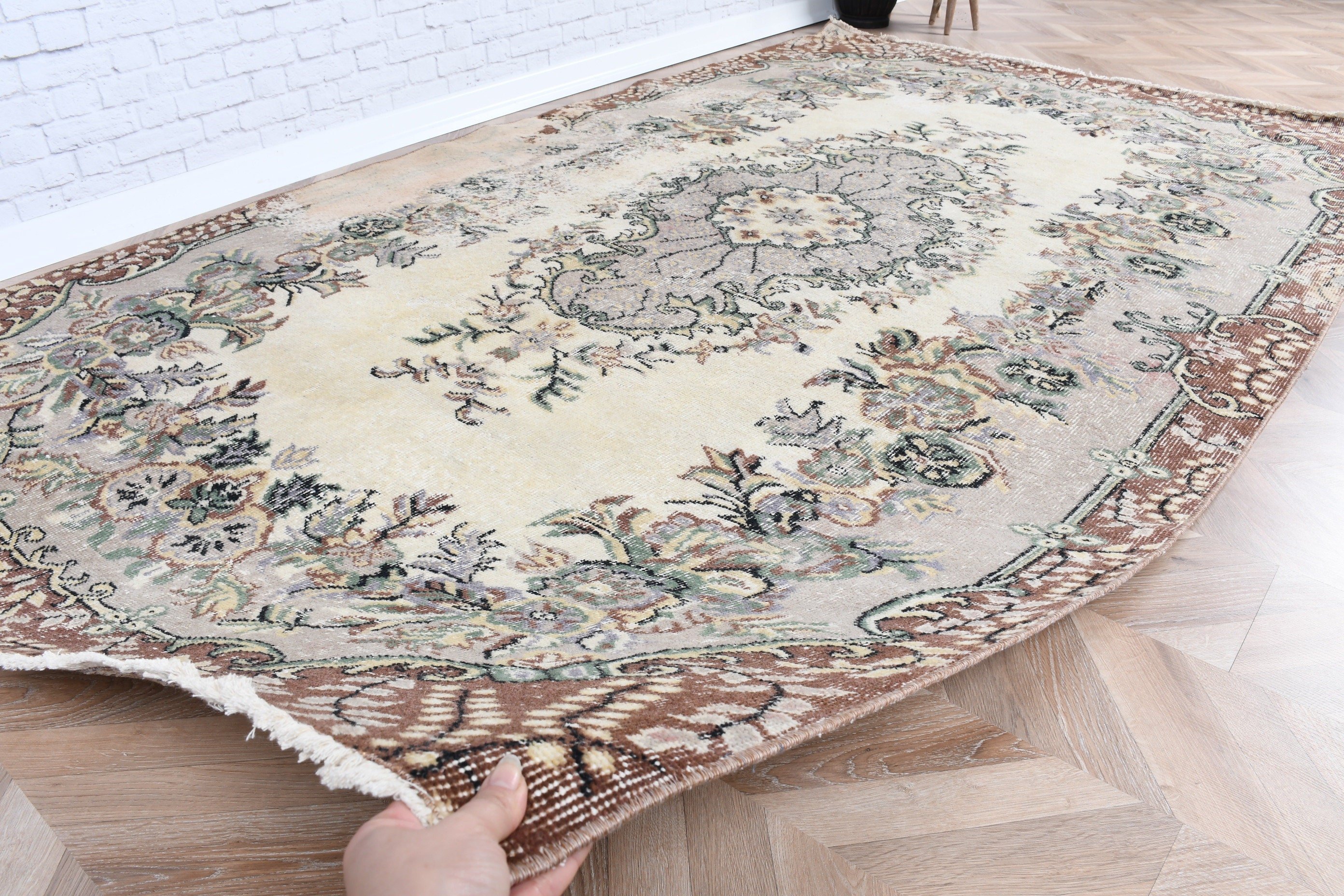 5.4x9.1 ft Büyük Halı, Yatak Odası Halıları, Mutfak Halıları, Vintage Halılar, Bej Yün Halı, Lüks Halı, Türk Halıları, Büyük Vintage Halılar, El Dokuma Halı