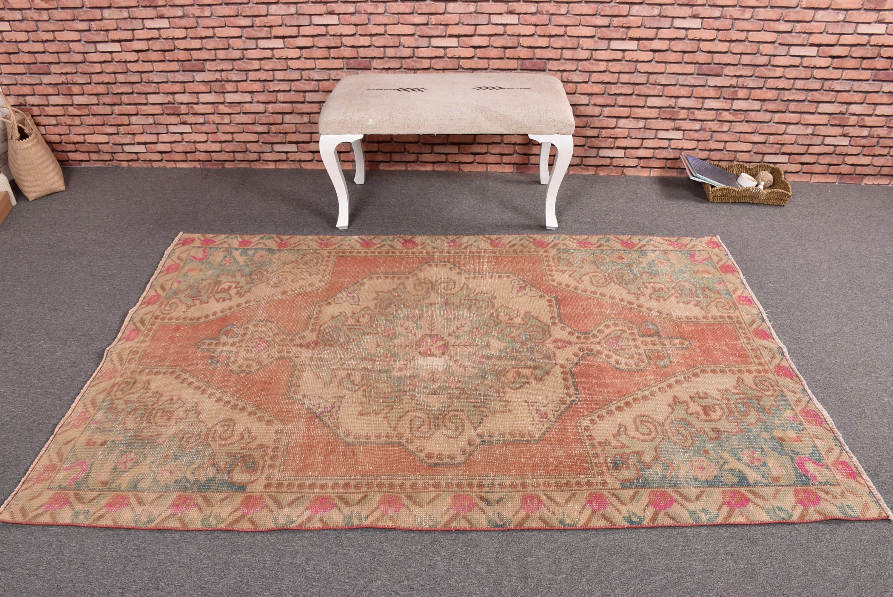 Boho Bölgesi Halıları, Organik Halı, Türk Halısı, Modern Halı, Boho Bölge Halısı, 4,4x6,8 ft Alan Halıları, Kırmızı Açıklama Halısı, Vintage Halı