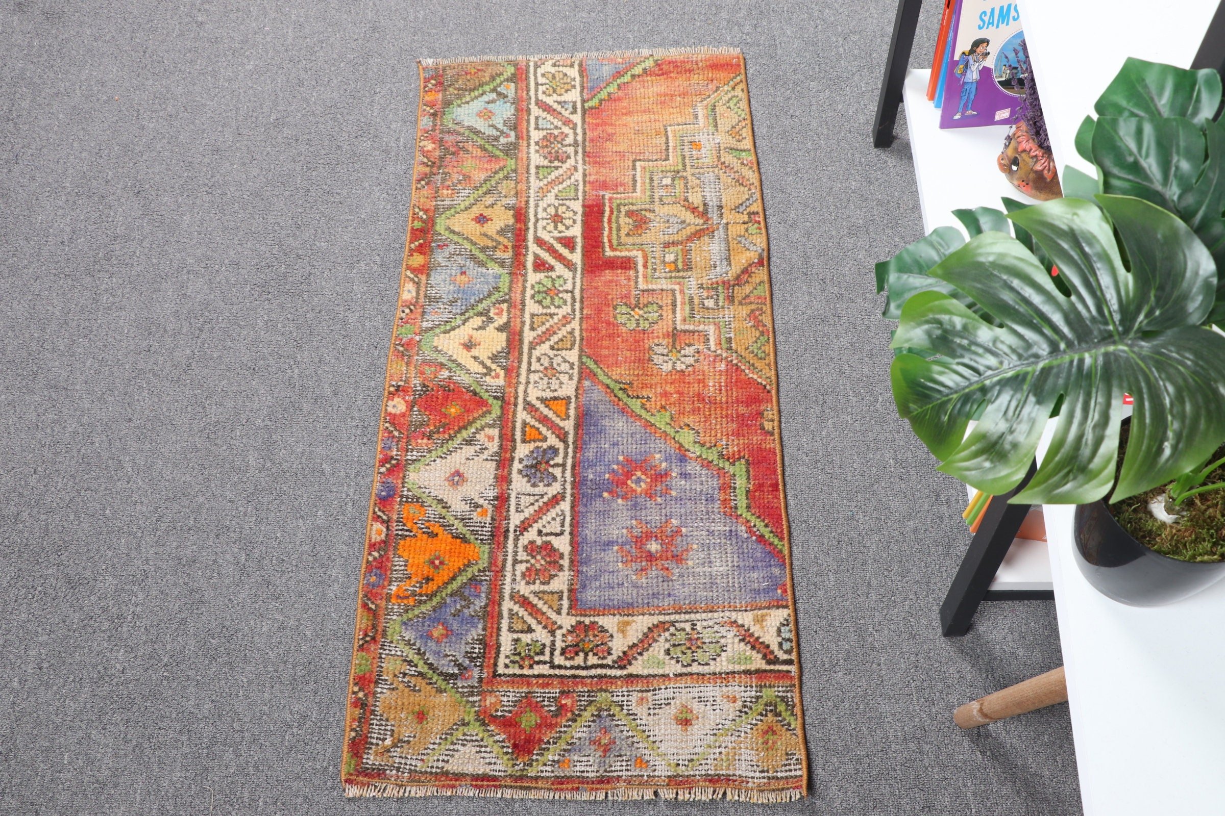 Duvara Asılı Halı, Giriş Halısı, Türk Halıları, 1.4x3.3 ft Küçük Halı, Vintage Halılar, Kırmızı Antika Halı, Oushak Halısı, Yer Halısı, Araba Paspası Halıları