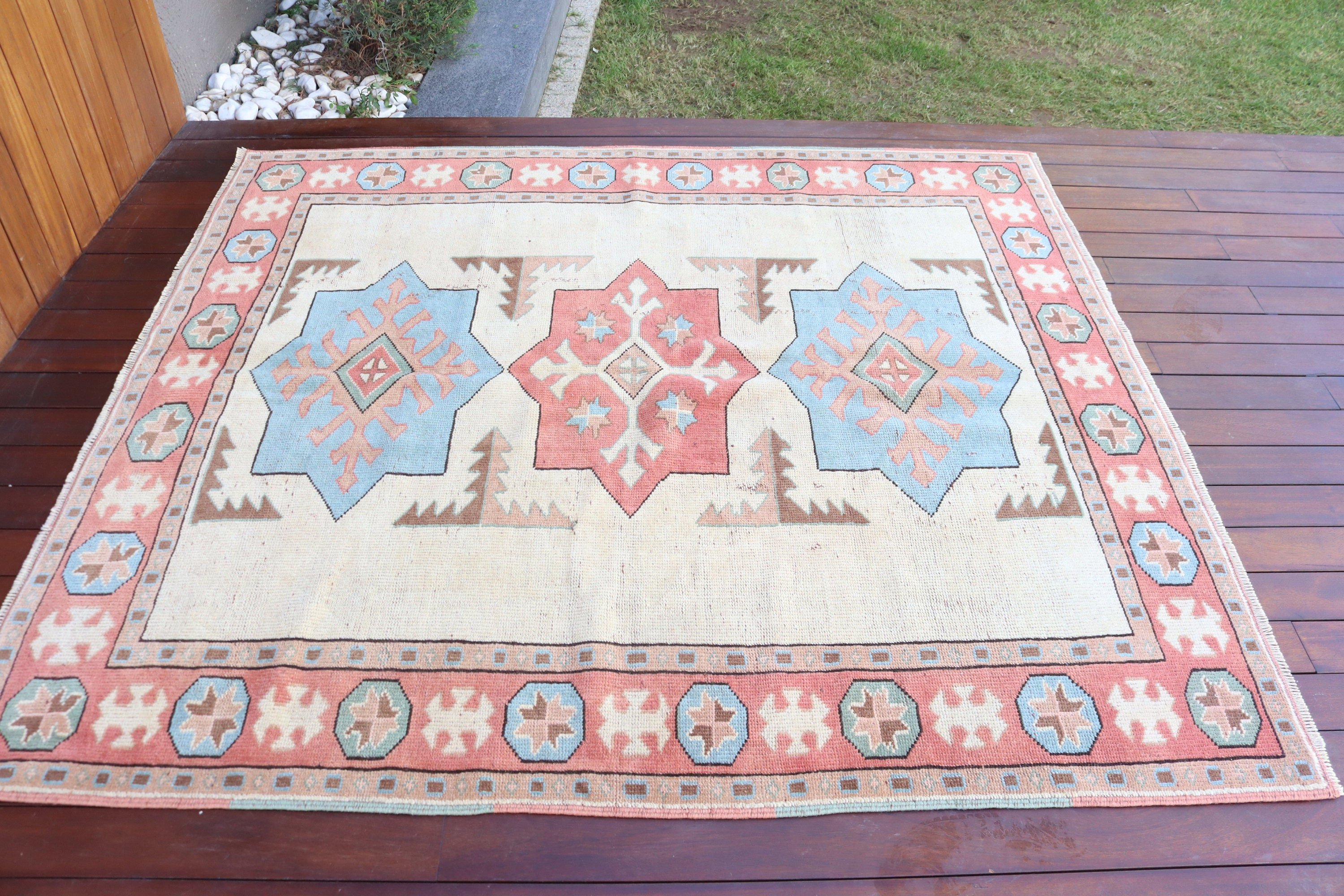 Oturma Odası Halısı, 5.3x6 ft Alan Kilimi, Düz Dokuma Halılar, Vintage Halı, Anadolu Halıları, Yemek Odası Halısı, Bej Lüks Halı, Modern Halı, Türk Halısı