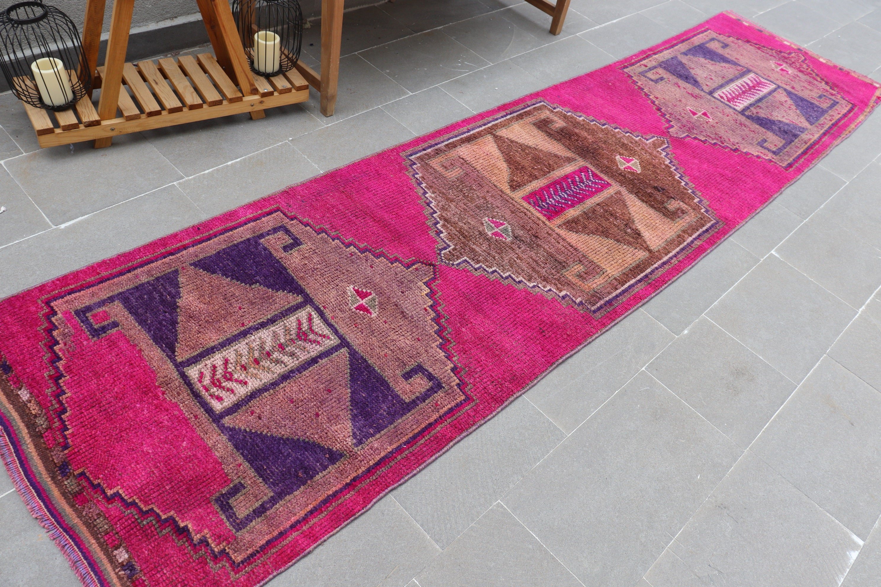 Oushak Rugs, Turkish Rug, Vintage Rugs, 2.8x11.6 ft Runner Rug, Stair Rugs, Pink Cool Rugs, Rugs for Kitchen, Corridor Rug