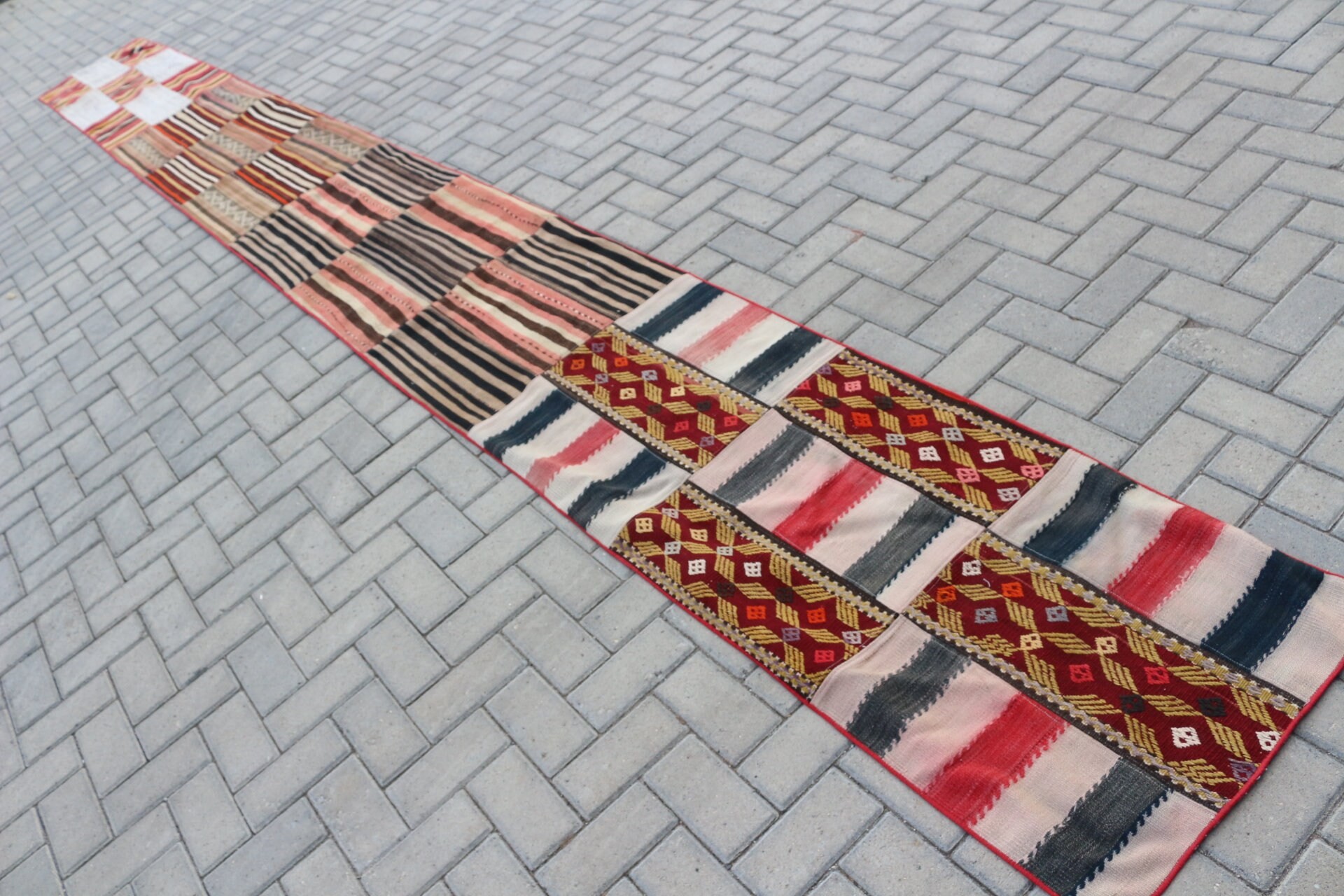 Kahverengi Yatak odası Kilim, Antik Kilim, Nostaljik Kilim, Merdiven Kilim, Yolluk Kilim, Yolluk Kilim, 61x610 cm Yolluk Kilim