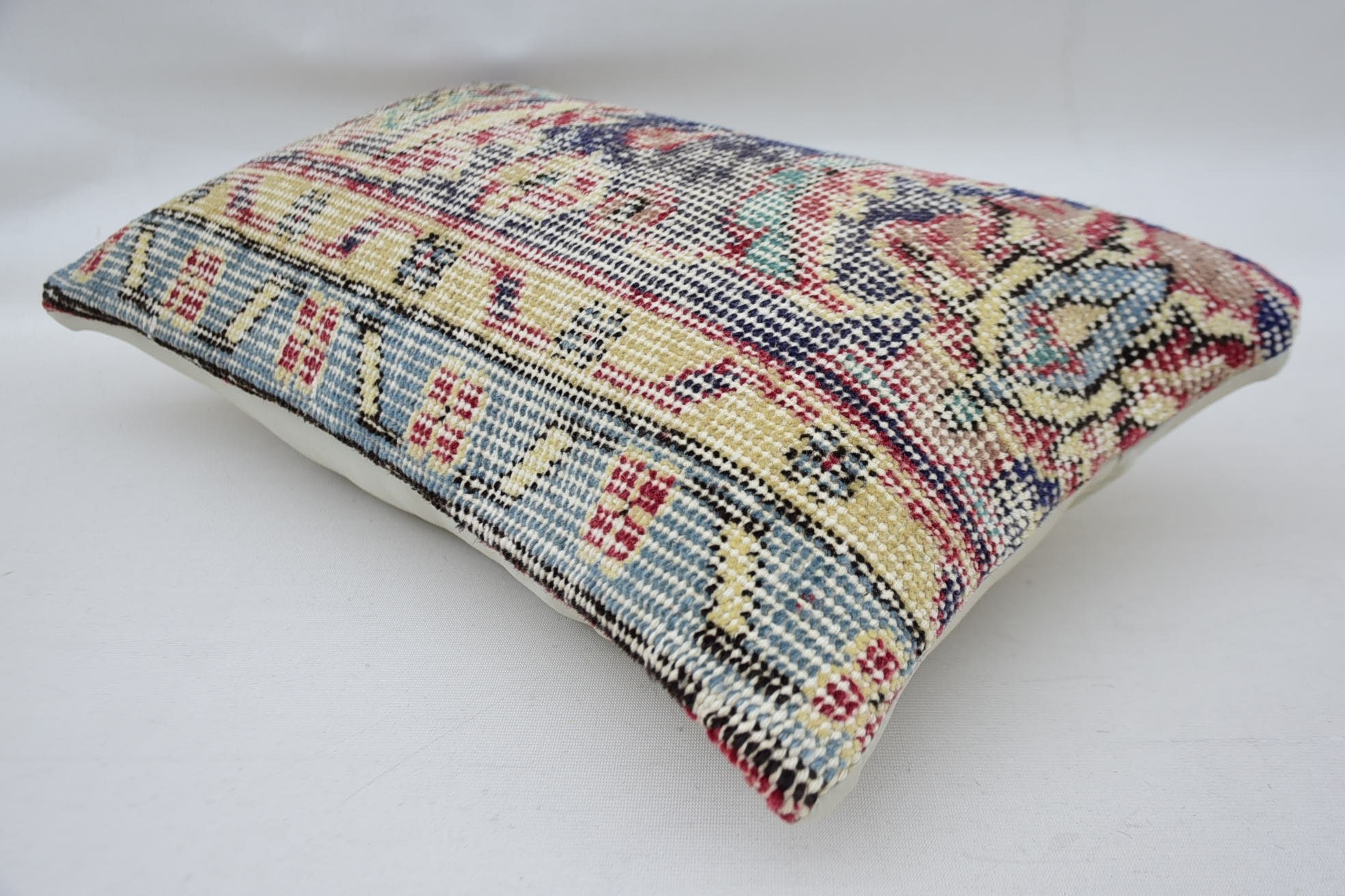 Throw Kilim Pillow, Nomadic Pillow, 12"x20" Beige Cushion Case, Interior Designer Pillow, Vintage Kilim Throw Pillow