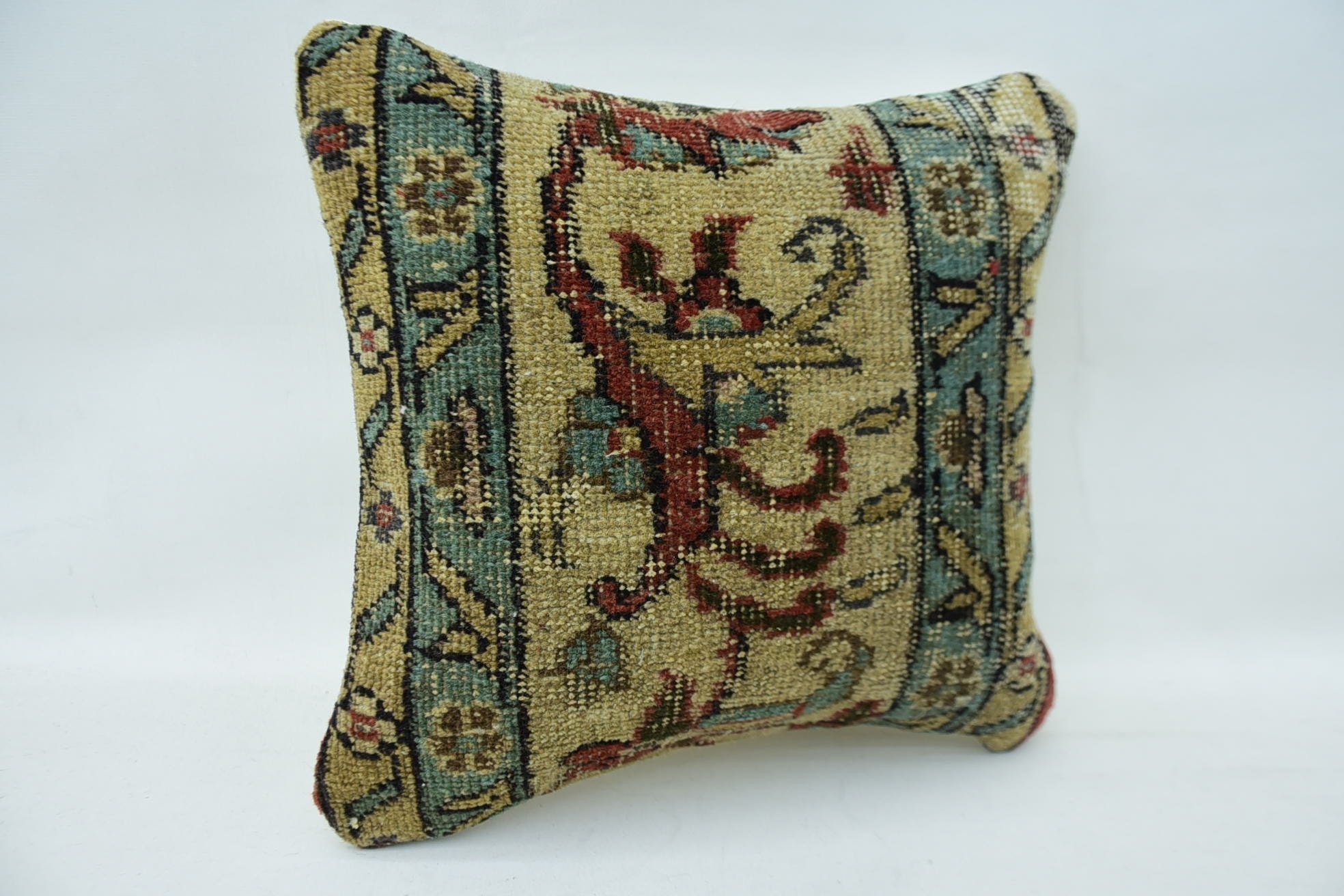 Vintage Kilim Throw Pillow, One Of A Kind Cushion, Pillow for Couch, Boho Pillow Sham Cover, 14"x14" Beige Pillow Case