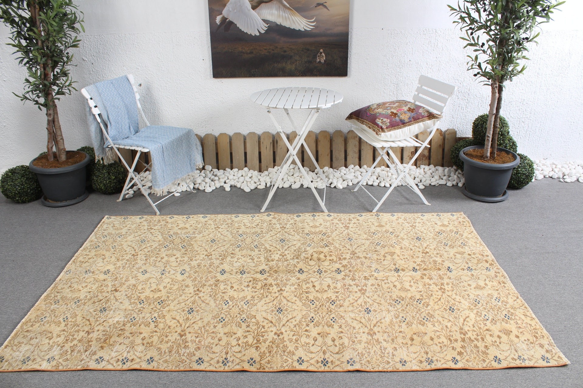 Beige Floor Rug, Home Decor Rug, Vintage Rug, Floor Rugs, Indoor Rugs, 4.6x7.7 ft Area Rug, Living Room Rug, Flatweave Rugs, Turkish Rugs