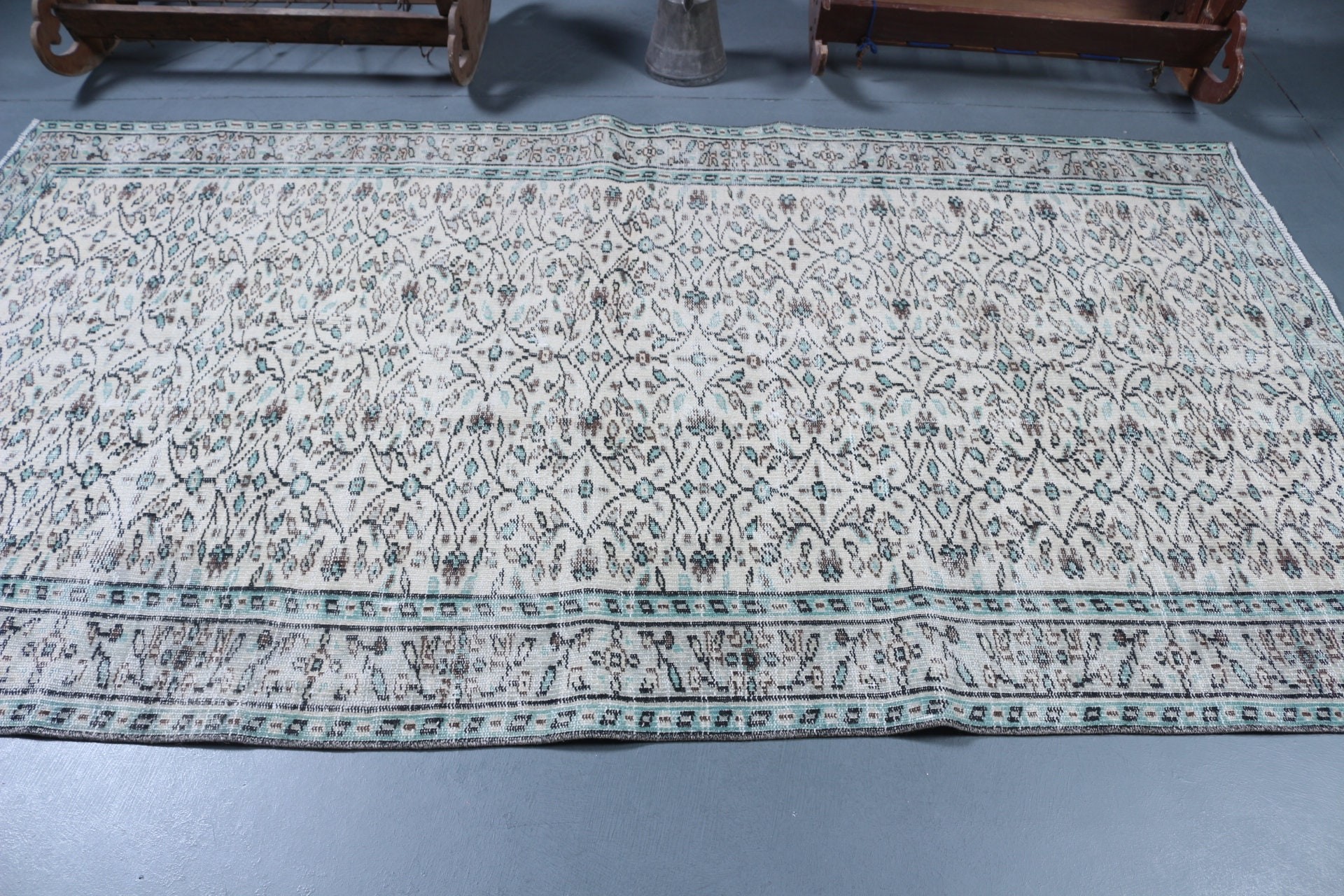 Dining Room Rug, Boho Rug, Bedroom Rug, Vintage Rugs, Living Room Rugs, 5.1x9.2 ft Large Rug, Oushak Rugs, Turkish Rugs, Green Bedroom Rug