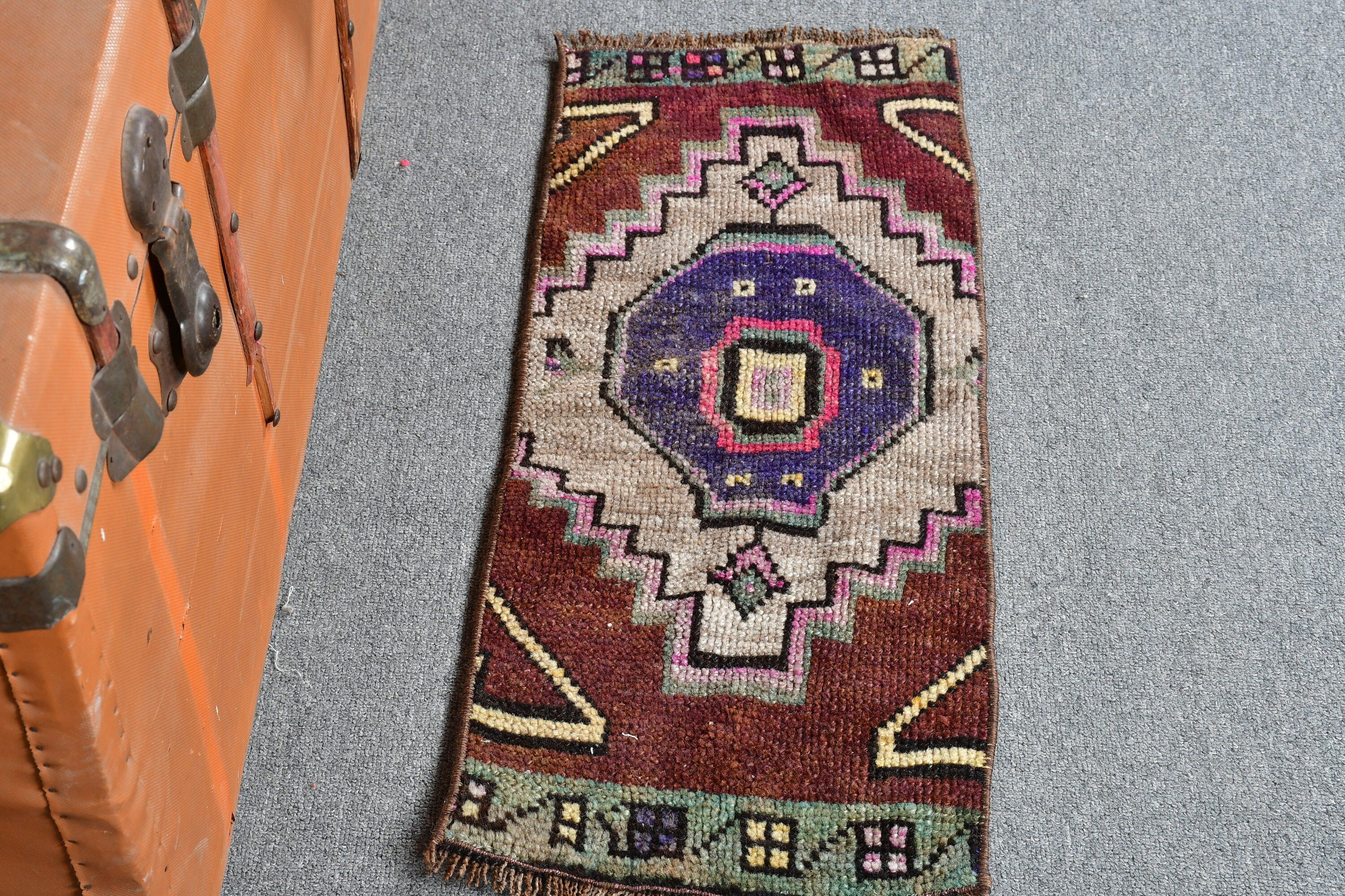 1x2.3 ft Small Rugs, Turkish Rugs, Brown Wool Rug, Vintage Rugs, Rugs for Nursery, Wall Hanging Rug, Floor Rug, Car Mat Rug, Kitchen Rug