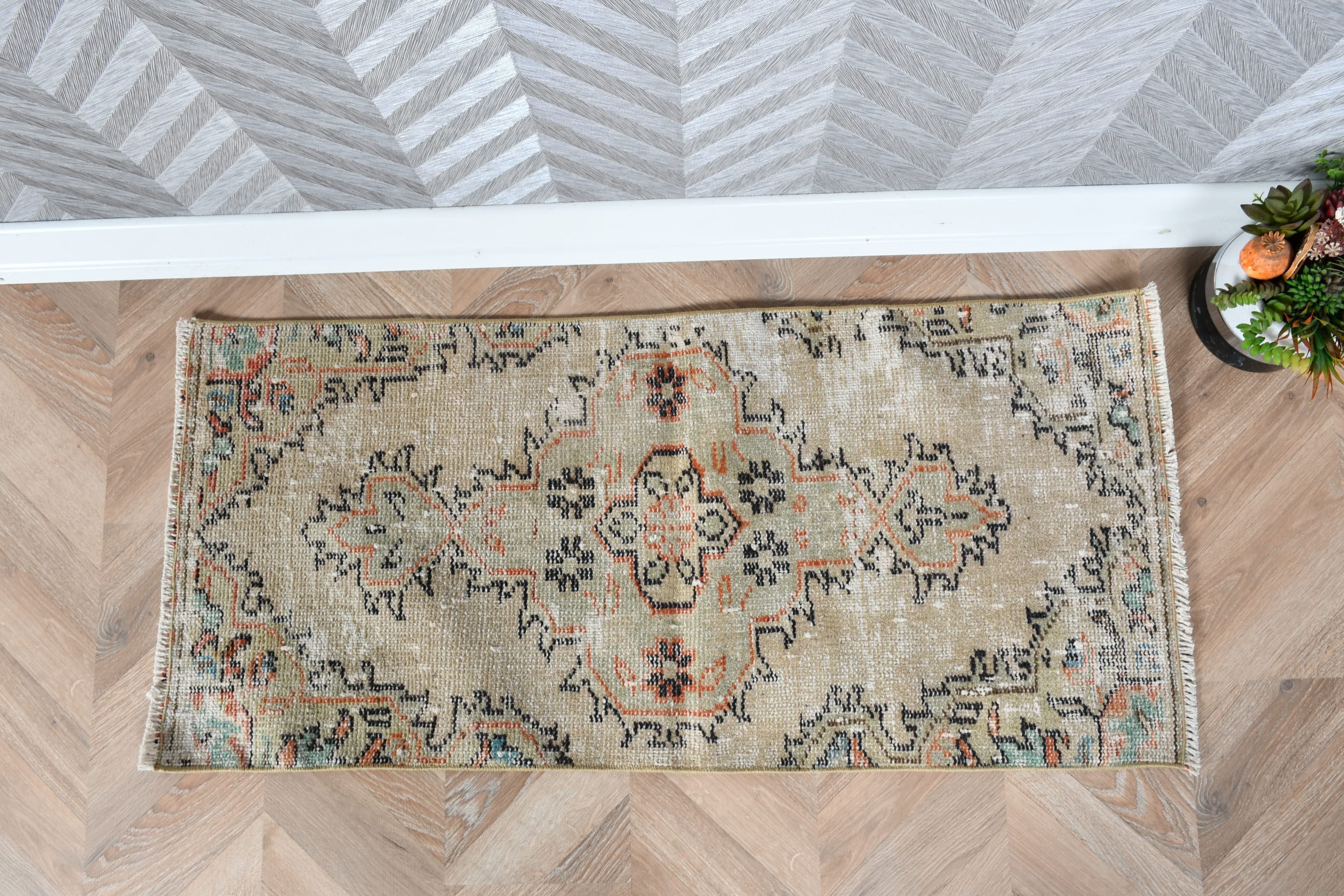 Rugs for Door Mat, Turkish Rug, Beige Cool Rug, Wool Rug, Bedroom Rugs, Home Decor Rug, Bath Rug, 1.6x3.5 ft Small Rugs, Vintage Rug