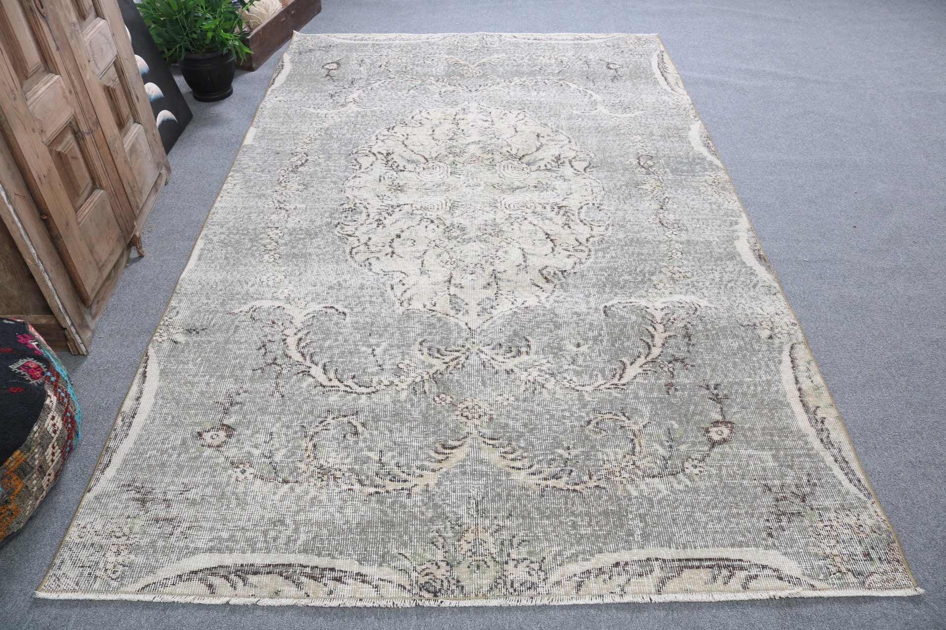 Açıklama Halısı, Mutfak Halısı, 5.4x8.8 ft Büyük Halı, Yatak Odası Halıları, Salon Halıları, Vintage Dekor Halısı, Türk Halısı, Vintage Halılar, Gri Boho Halıları