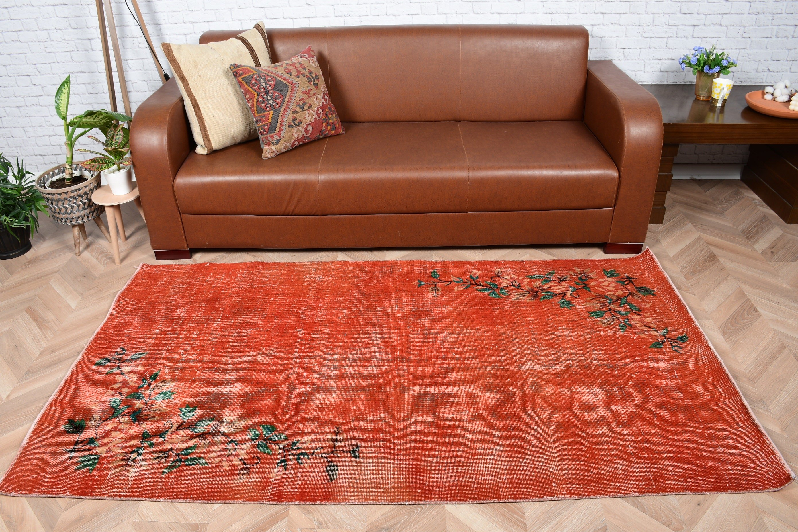 Turkish Rug, Indoor Rug, Living Room Rug, 3.7x6.7 ft Area Rug, Vintage Rug, Red Antique Rug, Floor Rug, Rugs for Floor