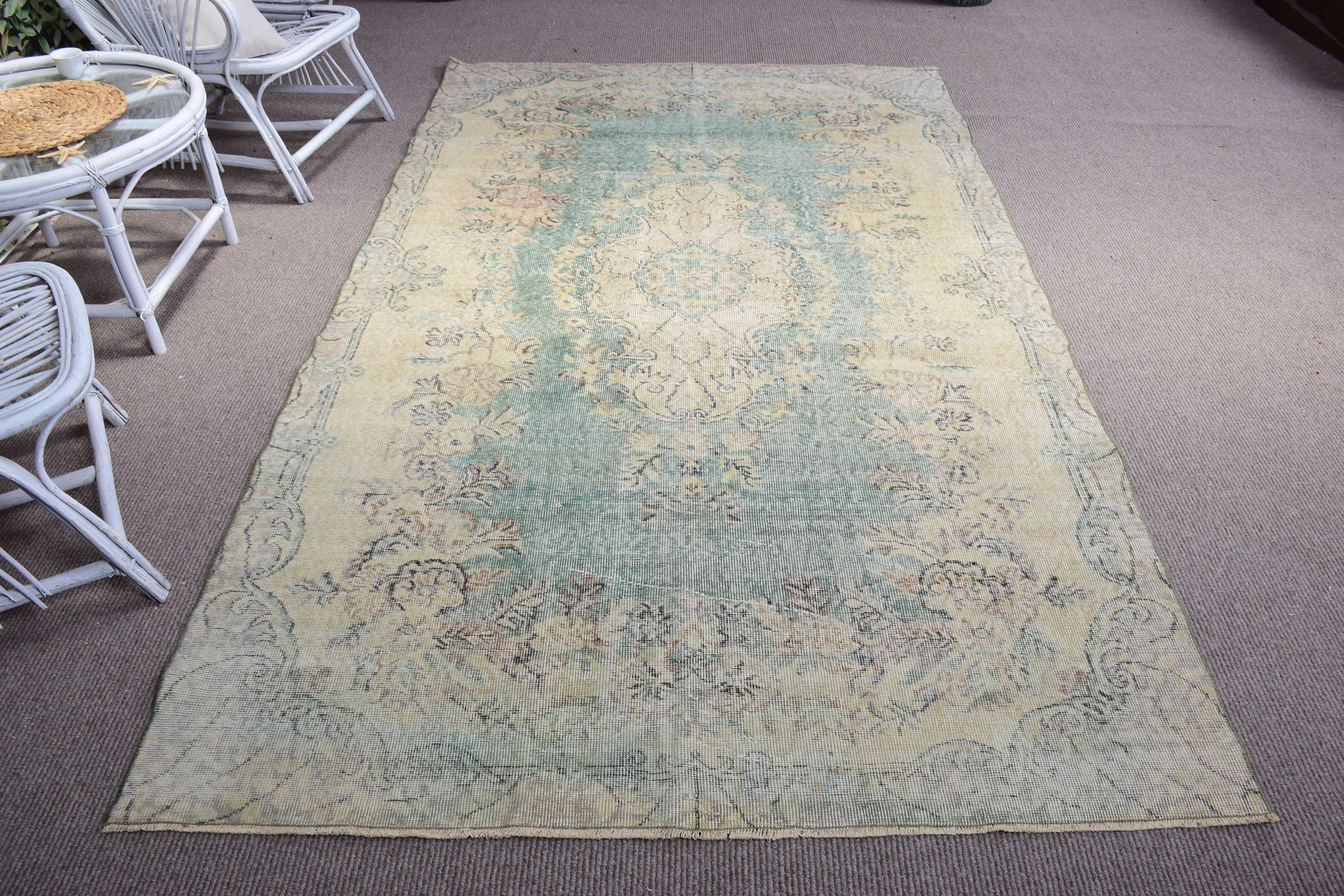 Bej İfade Halıları, Vintage Halı, Yemek Odası Halıları, Fas Halısı, 5.3x9.1 ft Büyük Halı, Düz Dokuma Halı, Büyük Oushak Halısı, Türk Halıları