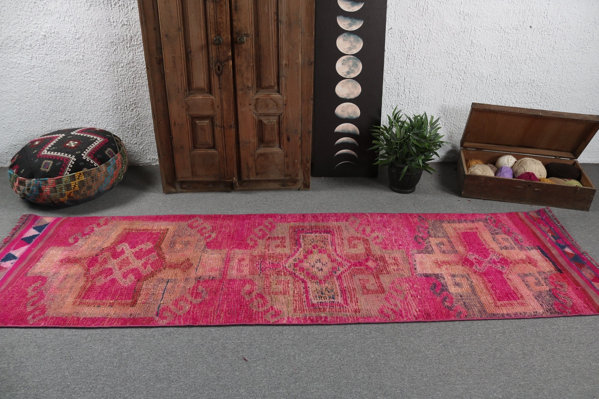 Organik Halı, Mutfak Halısı, Ev Dekor Halıları, Türk Halısı, 2.7x9.4 ft Runner Halısı, Merdiven Halısı, Pembe Ev Dekor Halısı, Vintage Halı